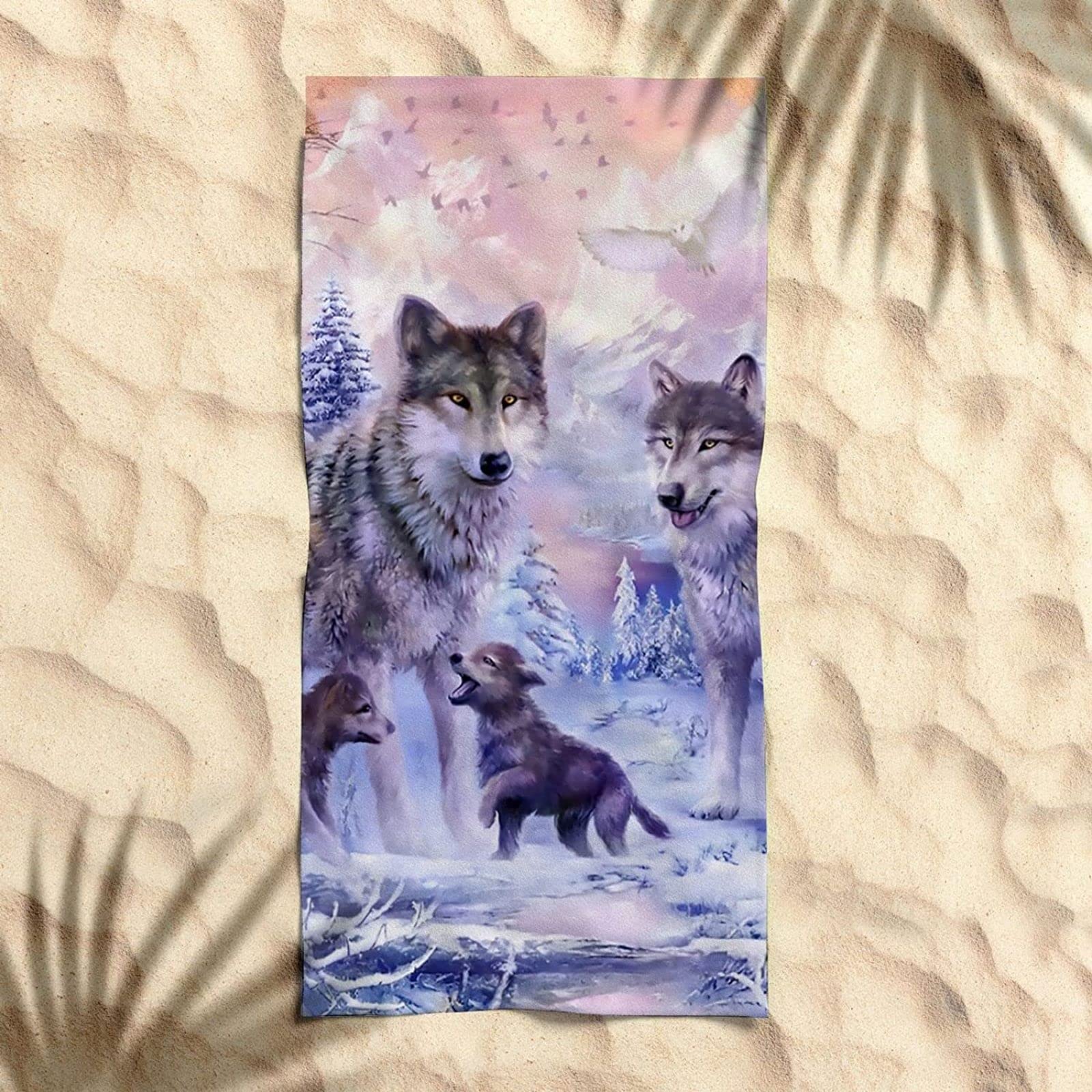 Fadaing Wolf Serviettes de plage 90 x 180 cm - Serviette de bain 3D - Serviette de plage - Motif dessin animé - Grande serviette de bain - 100 x 200 cm