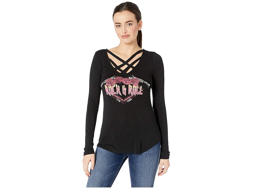 

Rock and Roll Cowgirl Long Sleeve Knit 48T8323 (Black) Women's Clothing