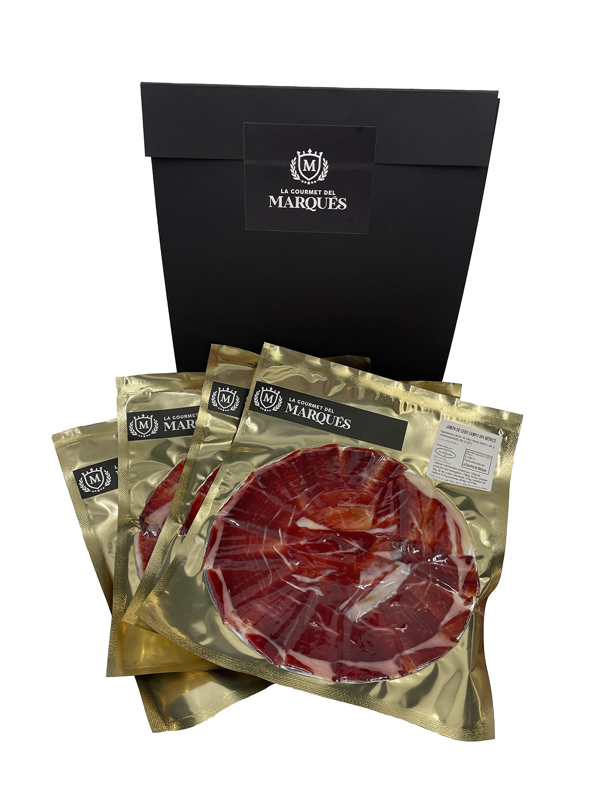 LA GOURMET DEL MARQUÉS - Jamón Ibérico de Cebo Campo - Cortado a cuchillo - Pack 4 sobre de 80 g.