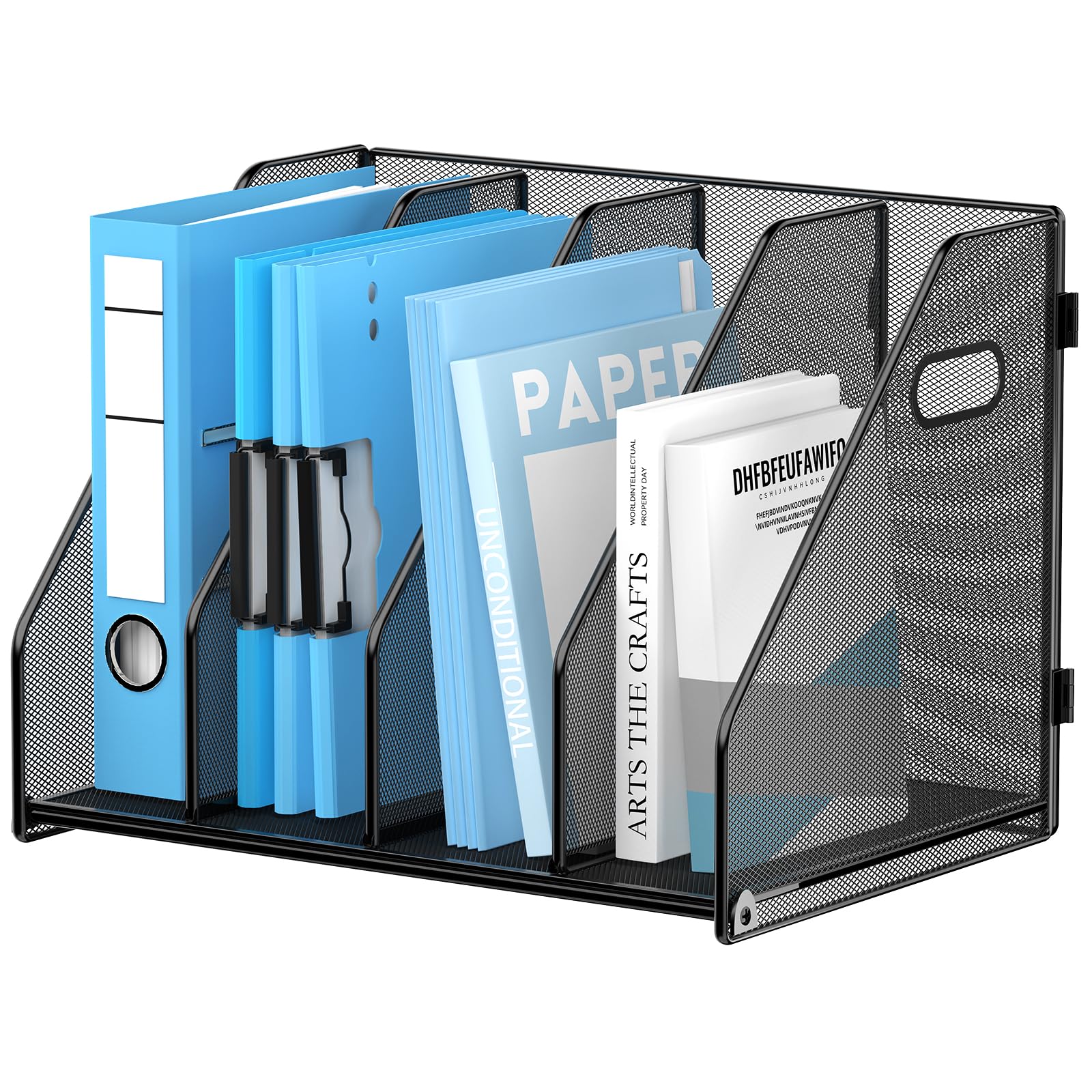 SUPEASY Magazine File Holder, Binder Holder Metal Desk Organizer with 4 Rack Compartments, File Organizer for Office Home School, Black — image 1