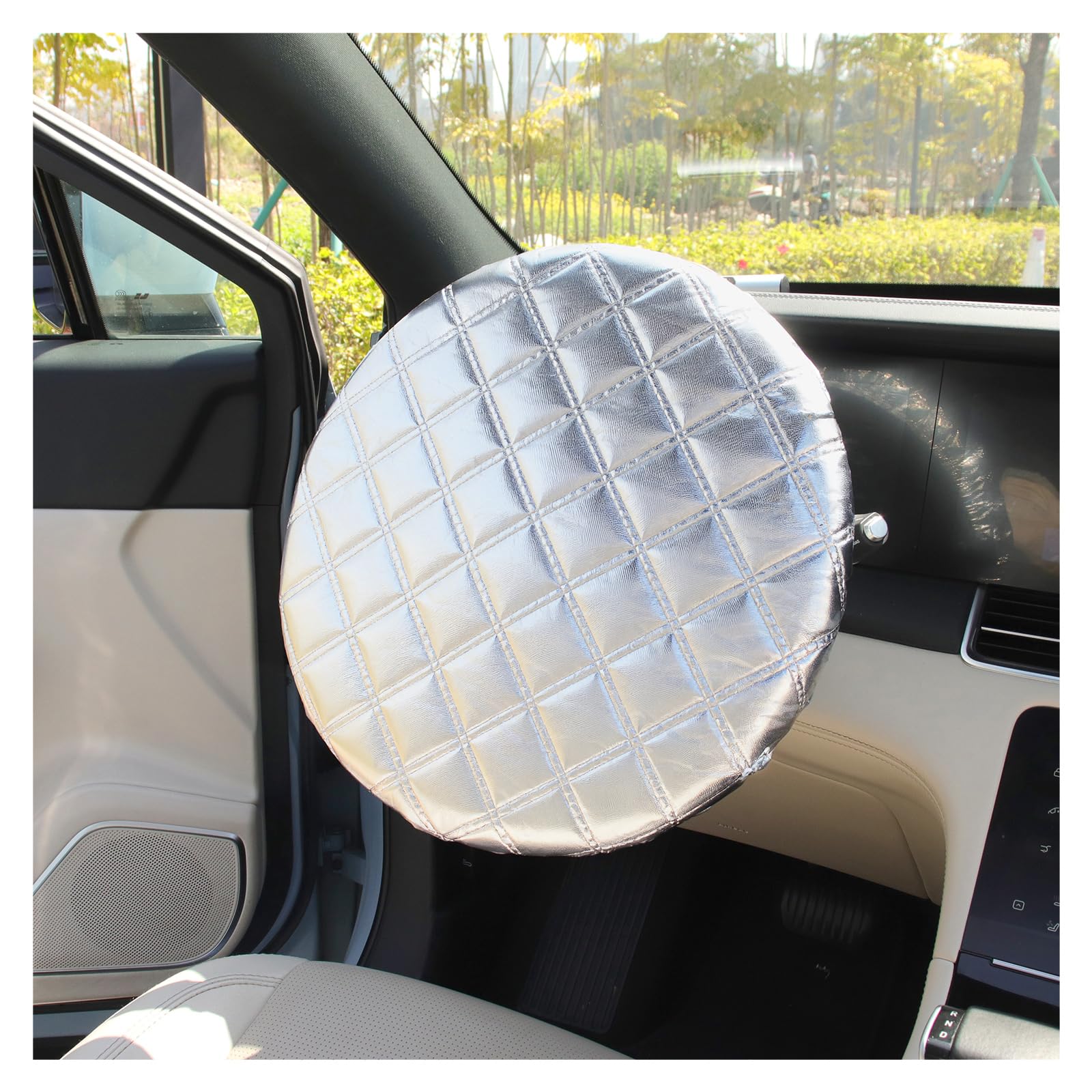 Car Steering Wheel Cover Sun Shade,Car Wheel Cover with Aluminum Film and Cotton Lining for Steeringwheel Sun Protection,Universal Maximum 15.75" Truck Steering Wheels Covers-image-6