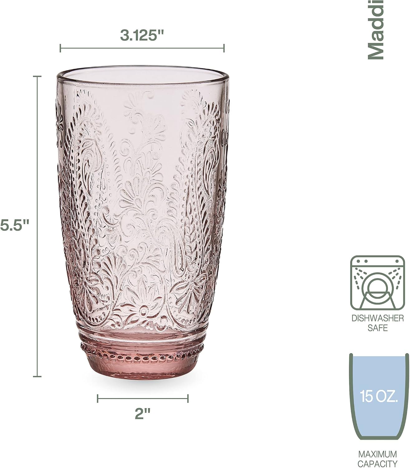 Fitz & Floyd Fitz and Floyd Maddi Highball Tumbler Cups, Set of 4, Blush