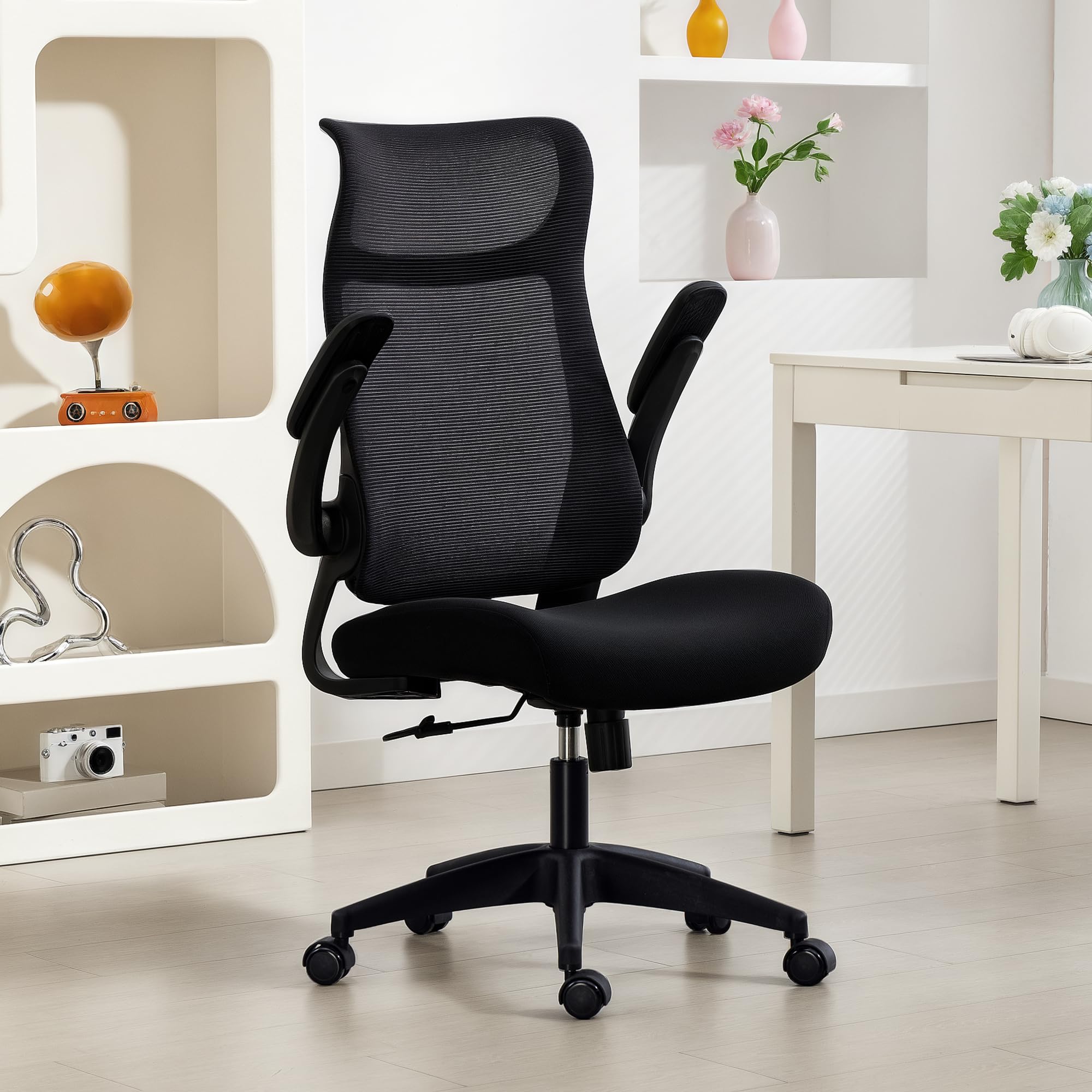 HOMCOM Silla de Oficina Ergonómica Giratoria con Soporte Lumbar Negro | Reposabrazos 3D Abatibles, Silla de Escritorio de Malla Transpirable, Reposacabezas Integrado, Basculante, Altura Ajustable