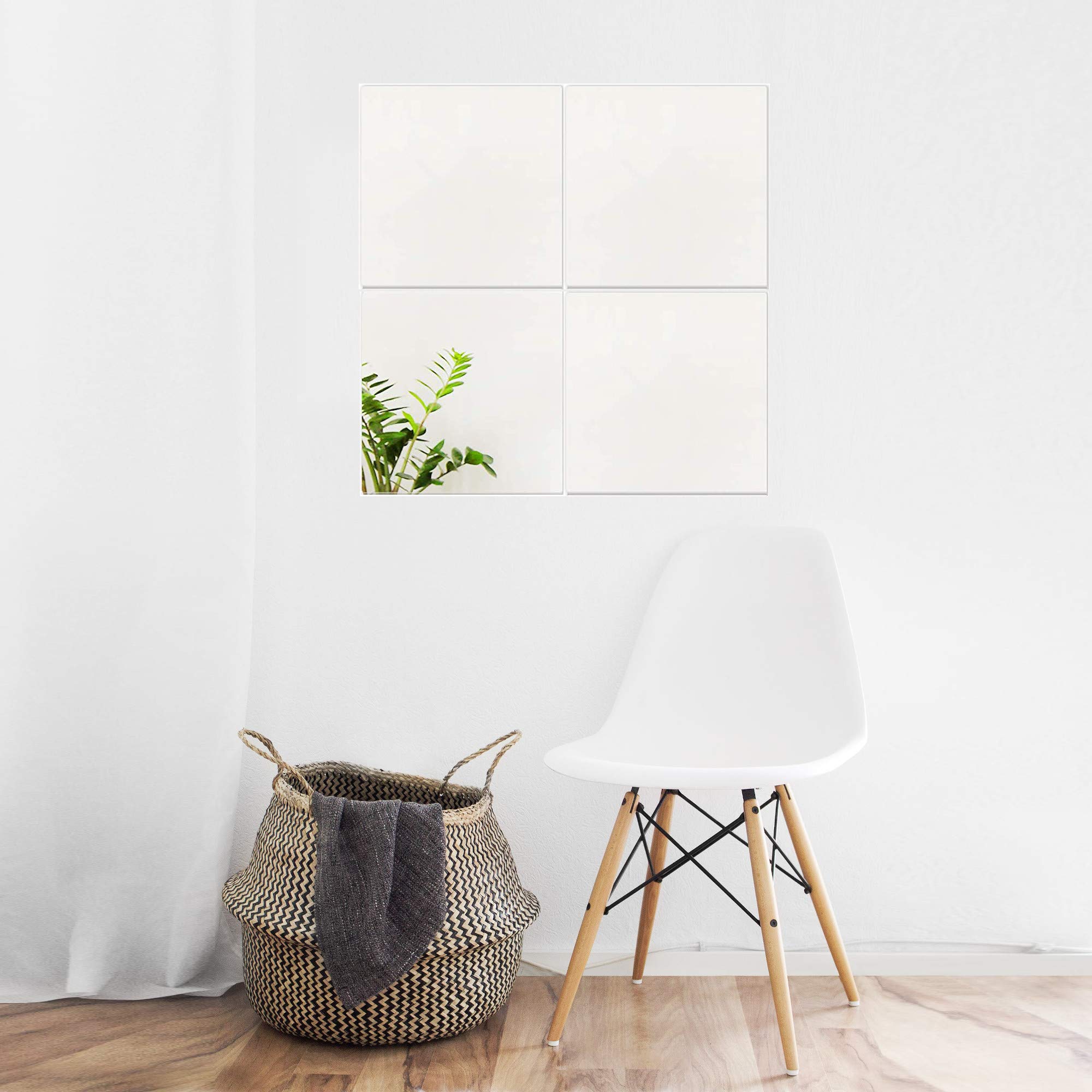 ENKI, Kendall, Self-Adhesive Silver Mirror Tiles, Set of 4 Squares 300 x 300mm per tile