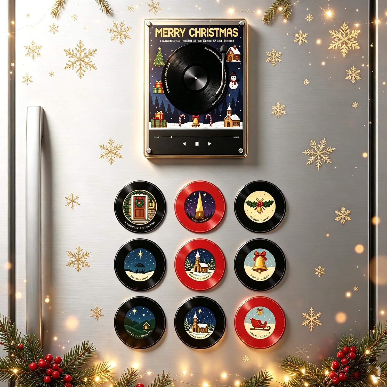 Christmas Vinyl Player Fridge Record Mini Music Box Set