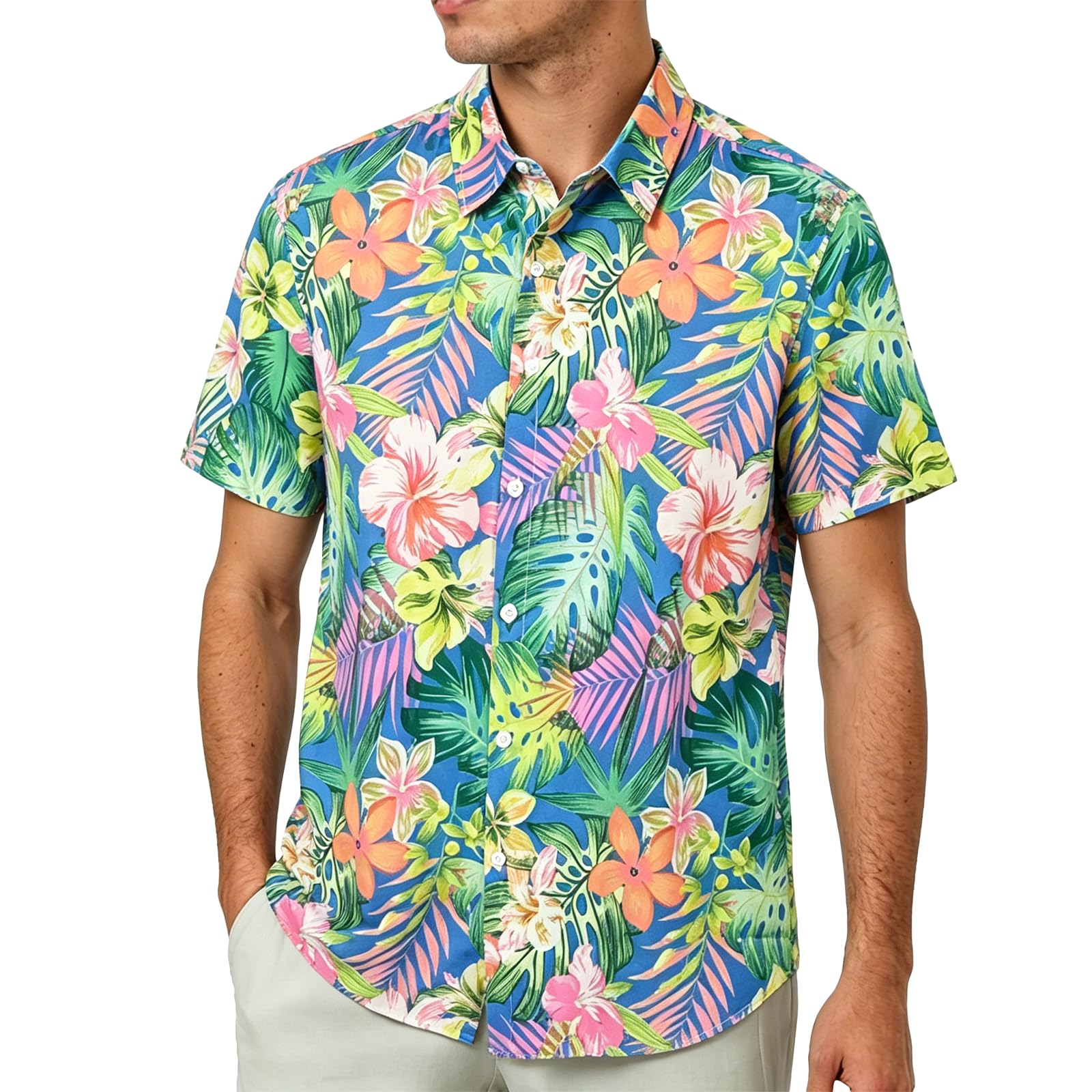 ZCJ Hawaii Hemd Männer Hawaiihemd Herren Kurzarm Sommer Freizeithemd mit Blumen Strandhemd für Urlaub, Party