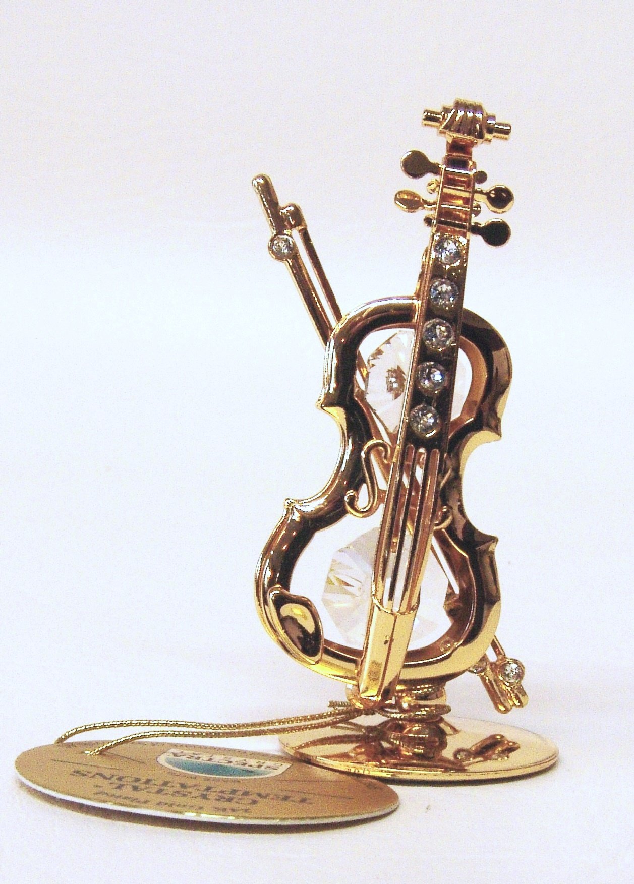 Violin Swarovski components - in gold - crystal - 24K gold, plated - tarnish-proof - dimensions: 7.5 x 6.5 cm