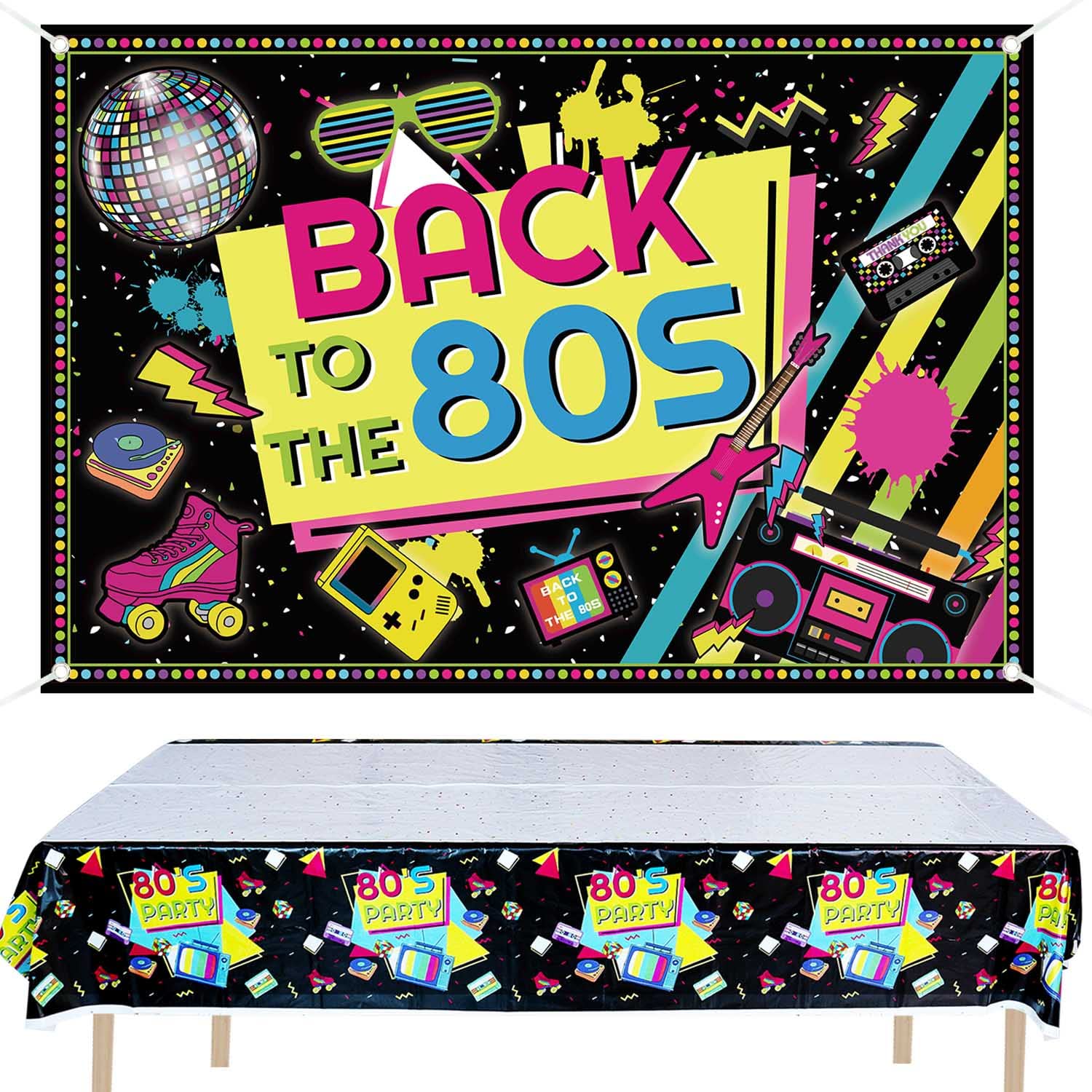 Buy Back to The 80s Party Decorations Backdrop and Table Cover Set - 80 ...