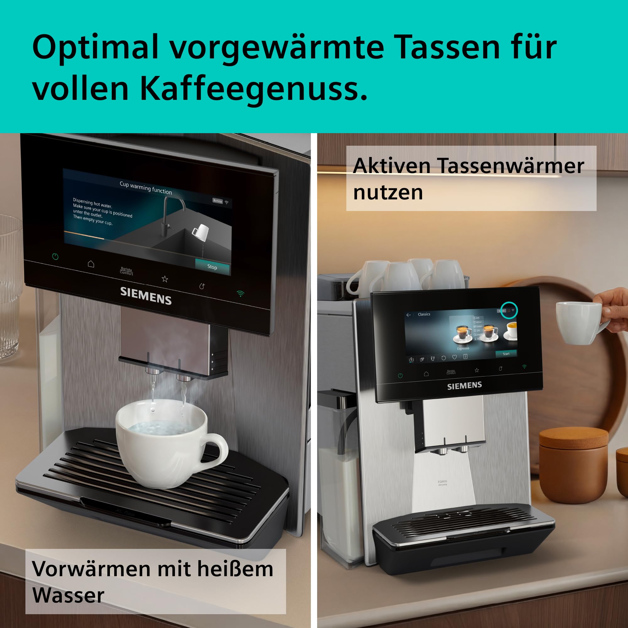 Siemens EQ900 Kaffeevollautomat iAroma, Full-Touch-Display, 2 Bohnenbehälter, Silber, TQ927E03