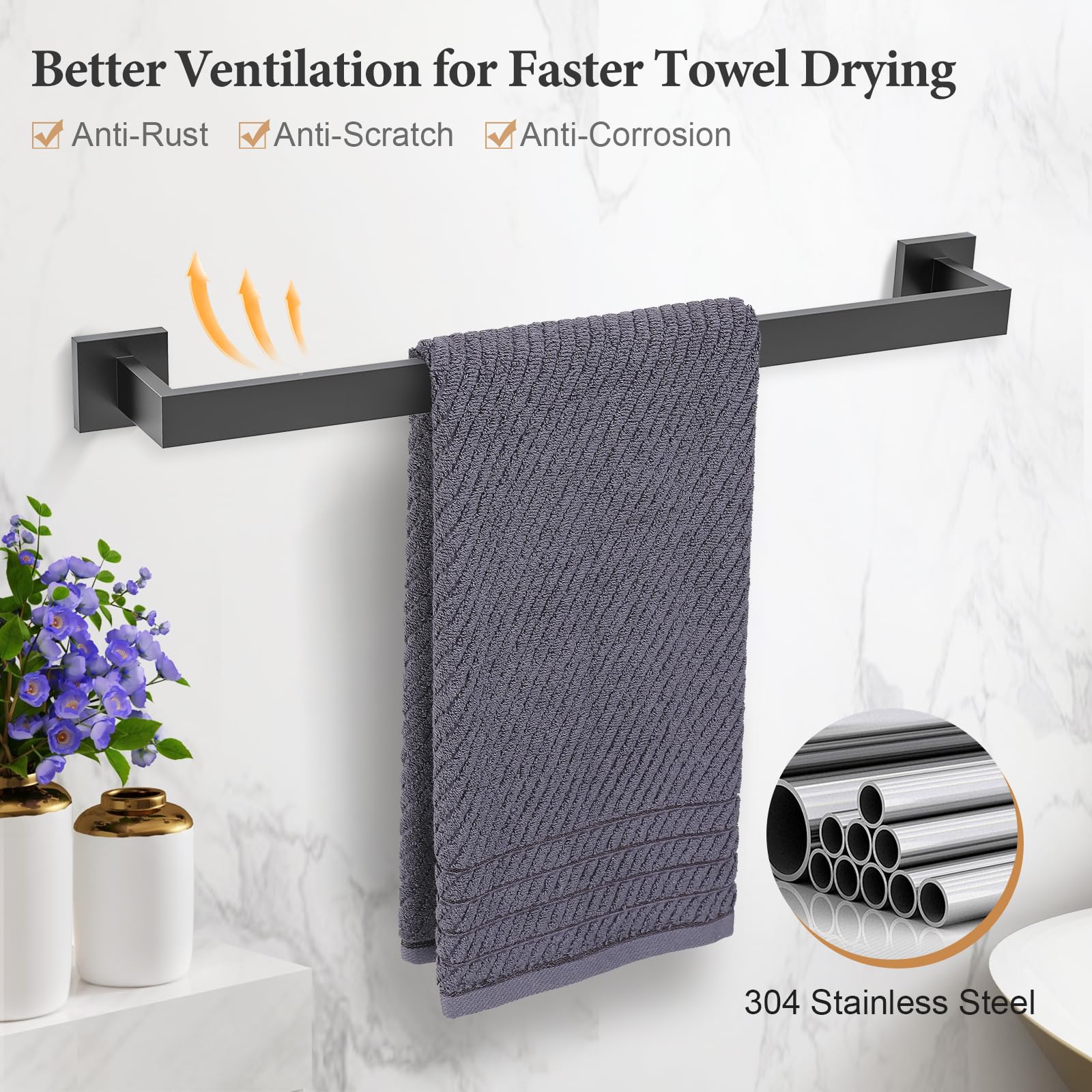Black Bathroom Towel Bar Set - 5 Piece Hardware -2