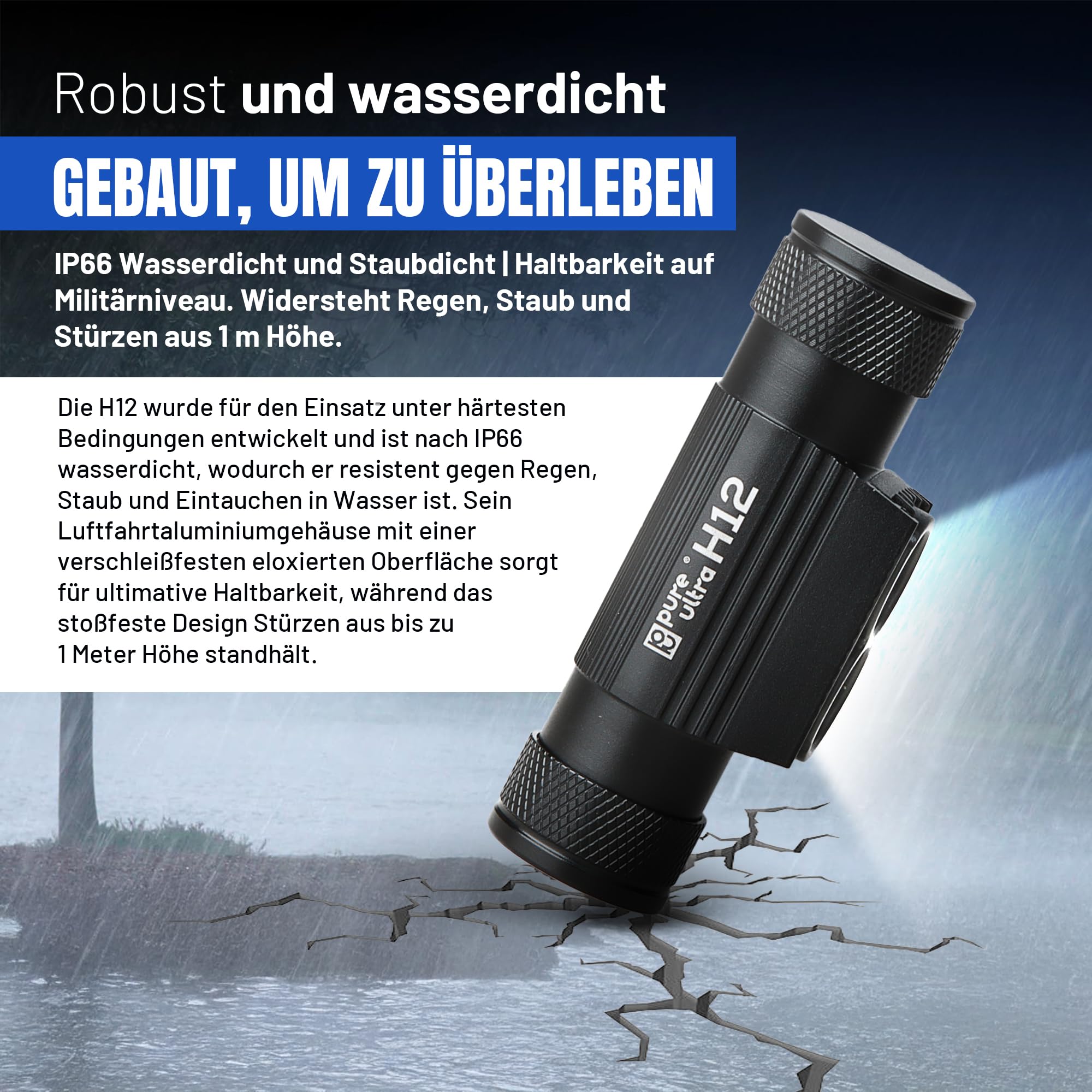 H12 Lampe frontale rechargeable 1200 lumens, LED blanc neutre, portée de 150 m, batterie 4000 mAh, charge USB-C, étanche IP66, idéale pour une utilisation en extérieur et professionnelle