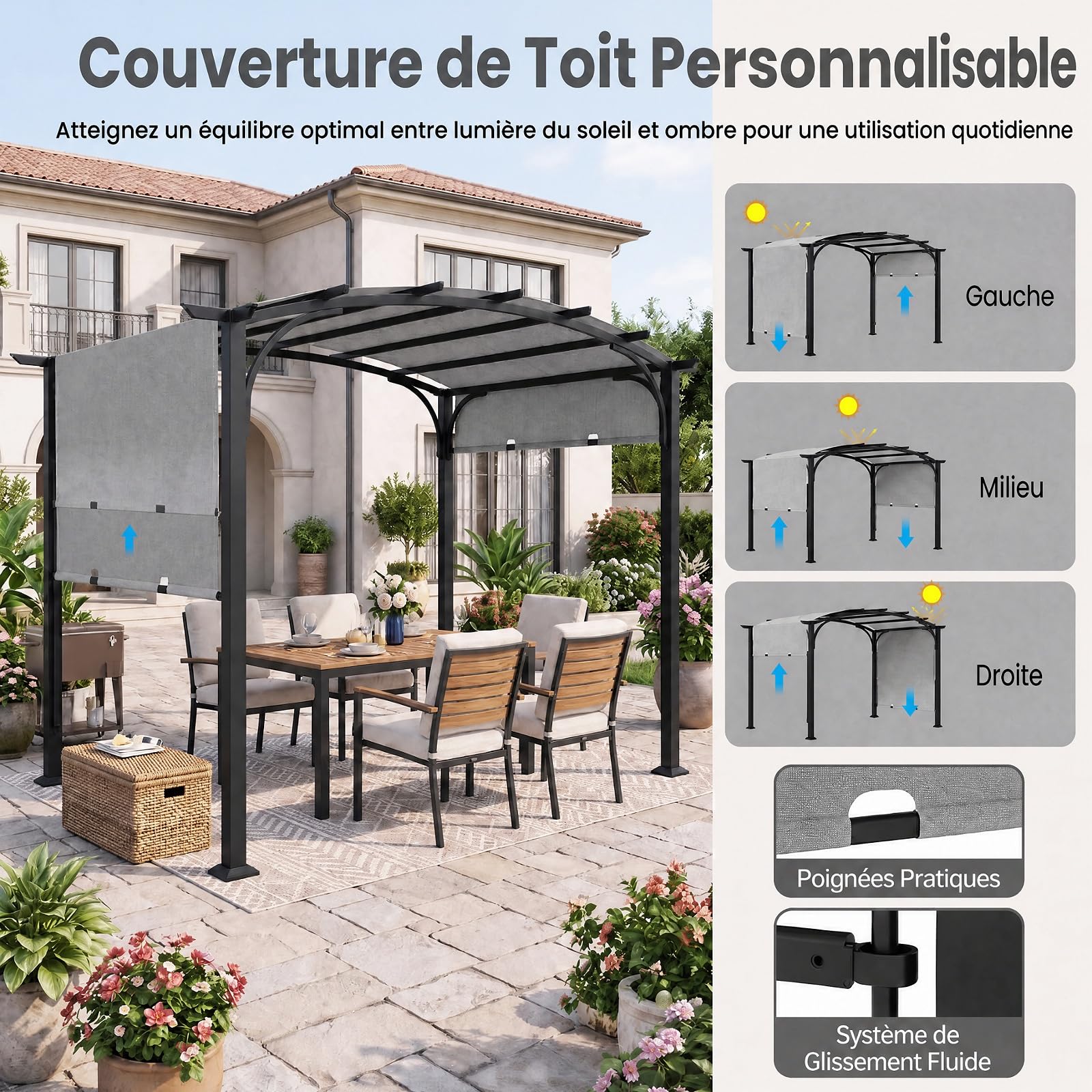 GOPLUS 3 x 2,5 M Pergola Jardin Extérieur en Métal avec Toit Coulissant