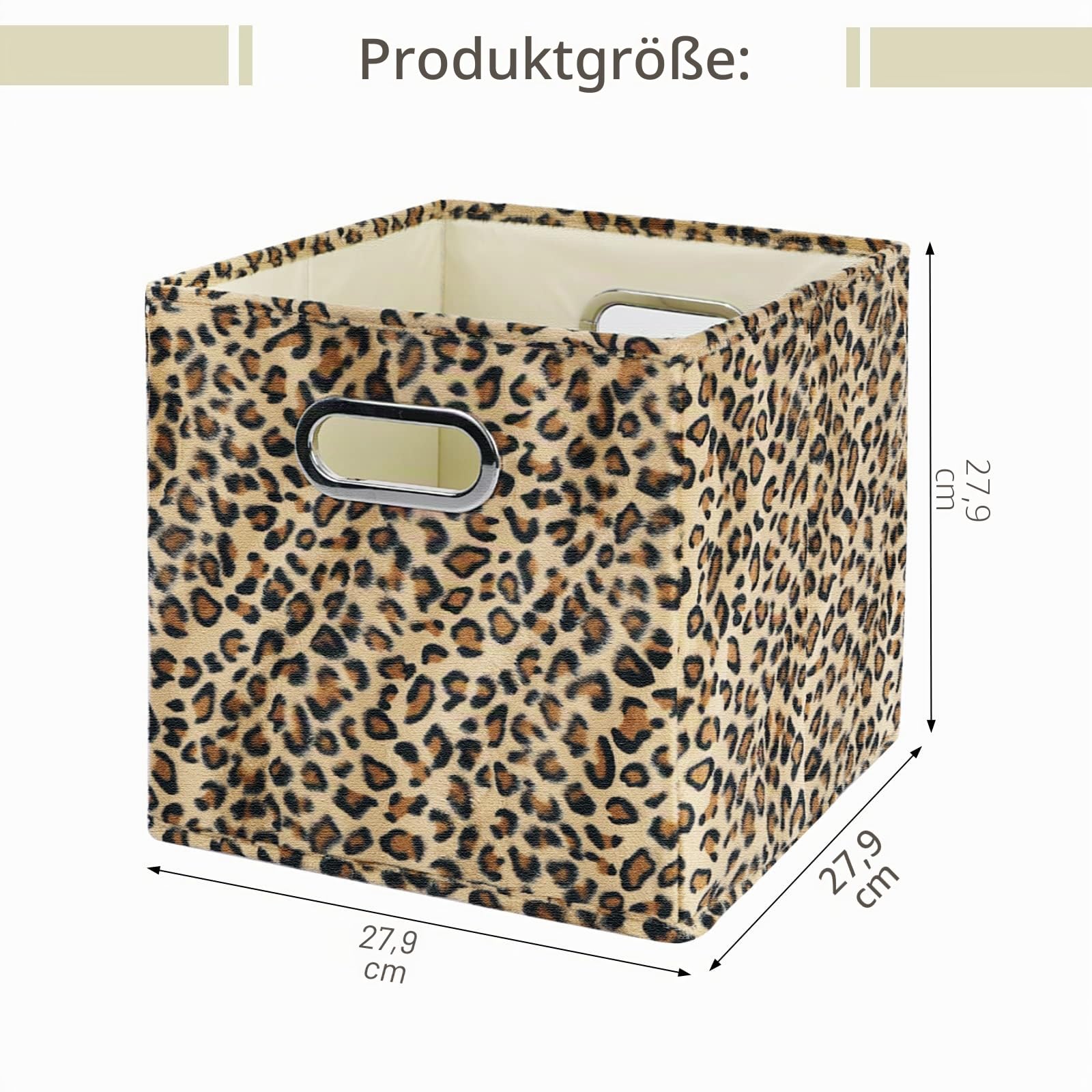 ANMINY Aufbewahrungswürfel aus Samt, faltbar, waschbar, 4 Stück, Aufbewahrungsboxen mit Griffen zum Organisieren und Aufbewahren, Leopardenmuster Gepard (Braun, 28 x 28 x 28 cm)