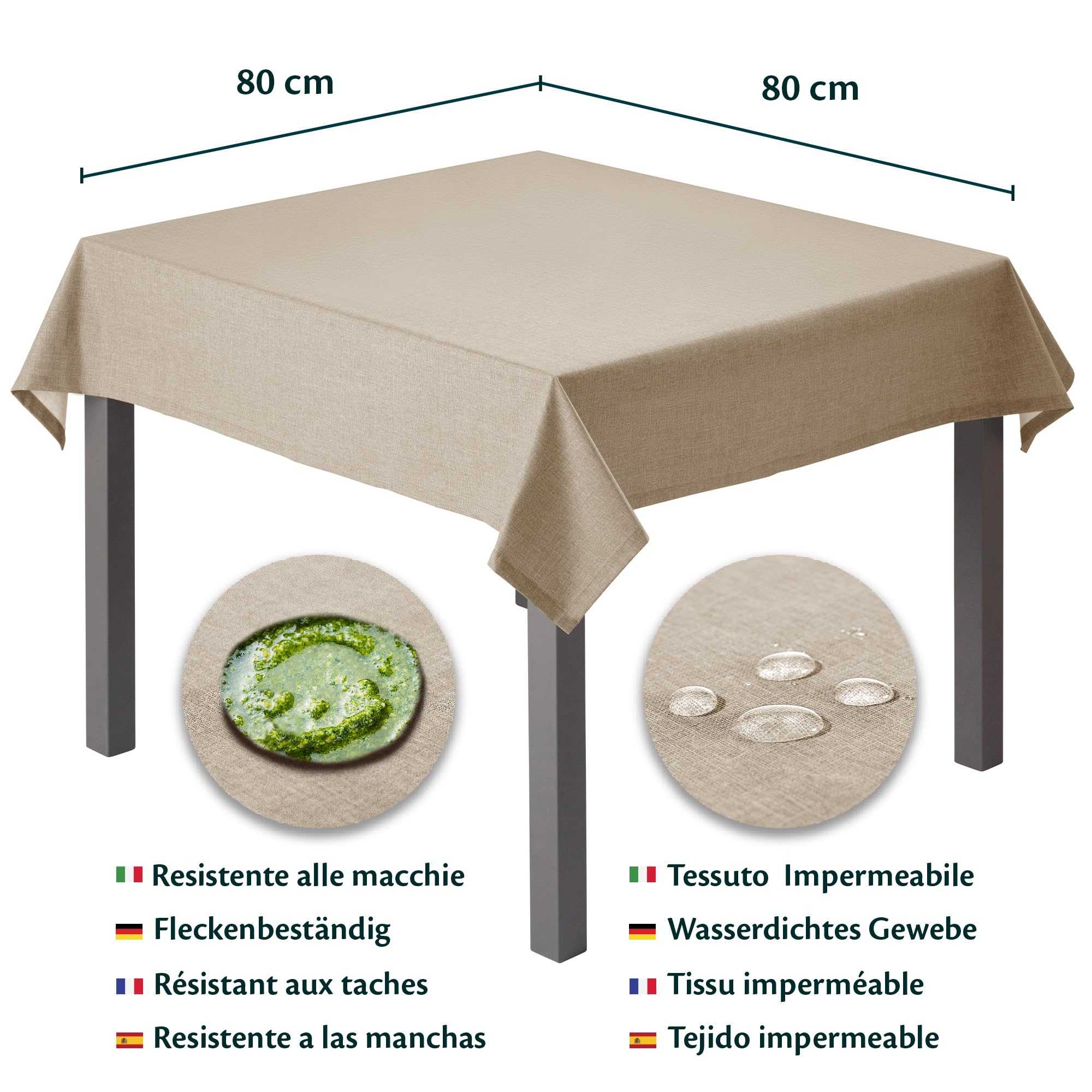 Flowen Tovaglia Antimacchia Rettangolare Impermeabile Beige 80x80 Made in Italy Tovaglie Copri Tavolo da Interno Elegante per Occasioni Natale da Tavola Giardino Esterno Poliestere Idrorepellente