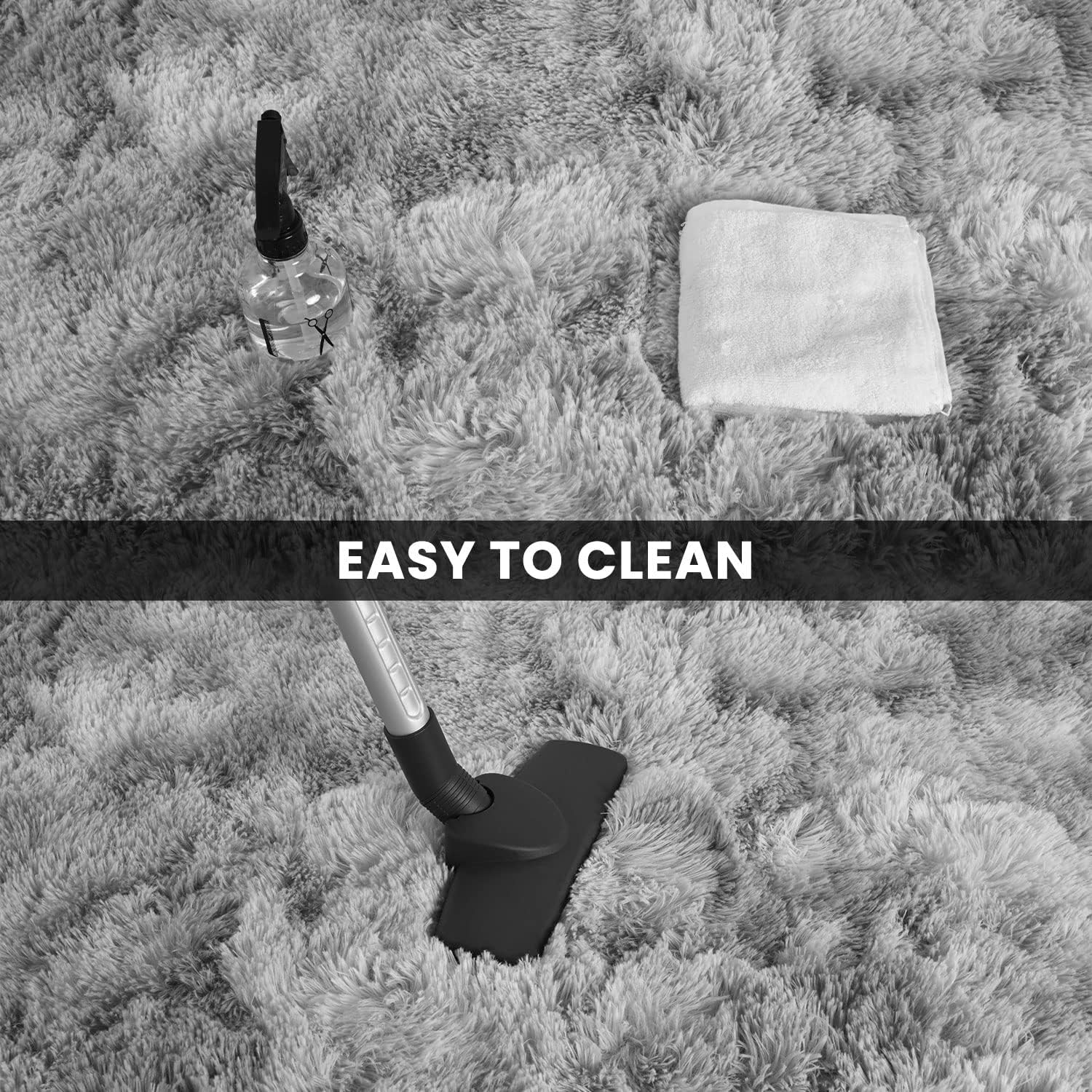 Terrug Fluffy Area Rug for Bedroom, Tie-Dyed Light Grey 4x6 Ft Throw Rug for Living Room Kids Room, Ultra-Soft Plush Washable Carpet with Non-Slip Rubber Backing, Cozy Floor Decoration