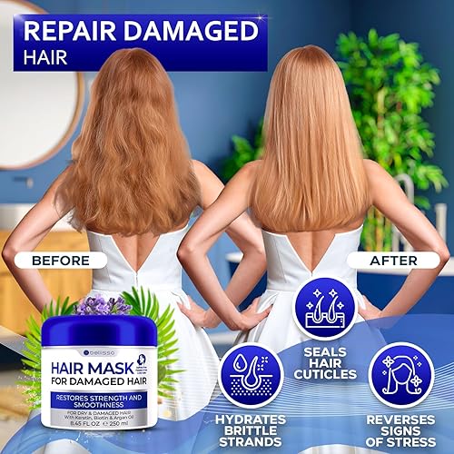 Miniatura 50 de Mascarilla acondicionadora profunda de vinagre de sidra de manzana, tratamiento para cabello seco dañado y reparación de puntas abiertas, fórmula