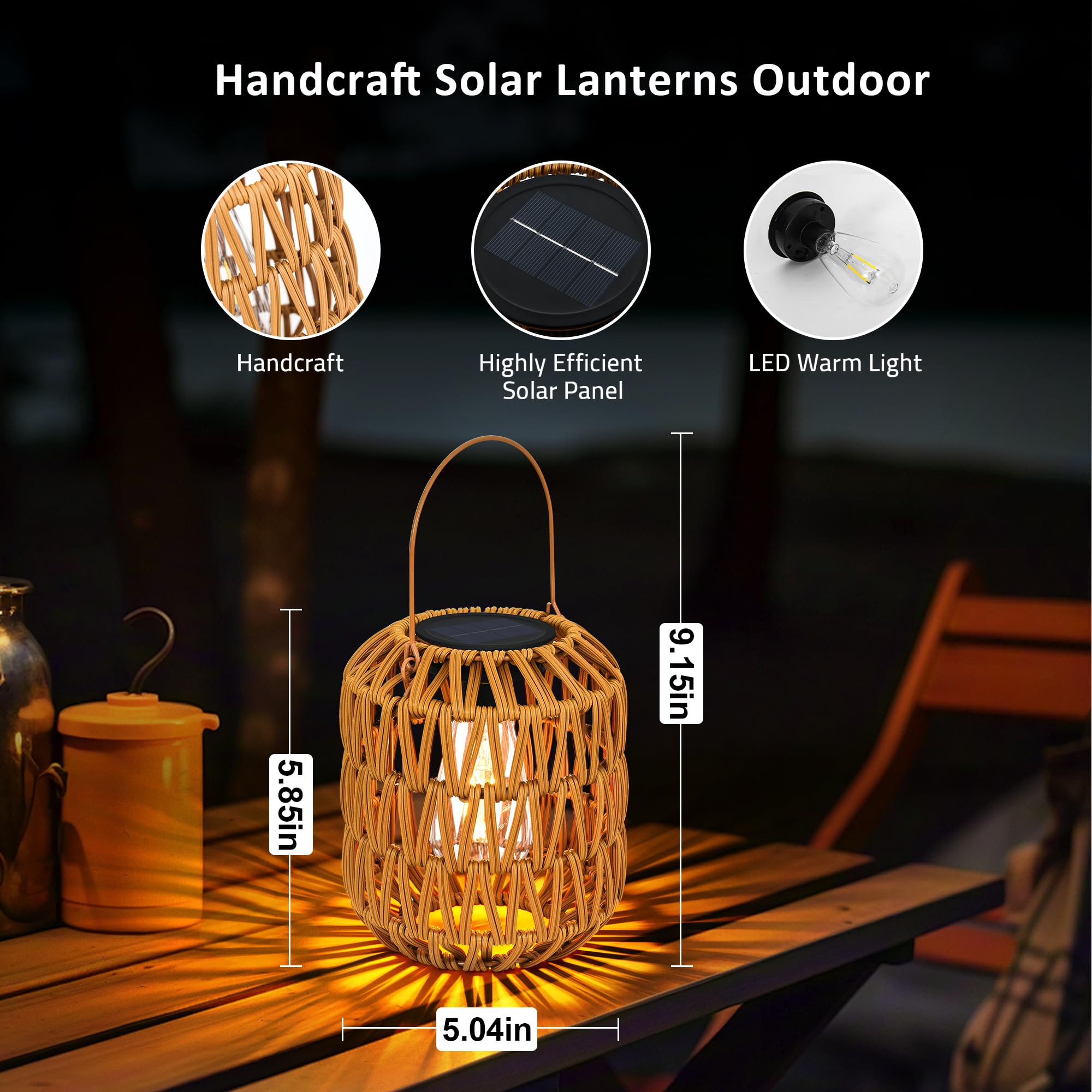 Lanterna solare del rattan impermeabile all'aperto, giardino che appende le luci solari (2)