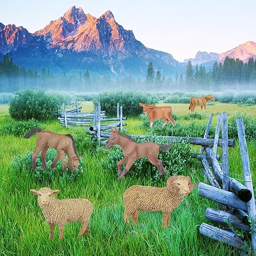Miniatura 4 de LC JoyCre Juego de animales de granja, 6 piezas de vacas, ovejas, caballos, muñecos realistas, figuras de caballos, ovejas para niños pequeños,