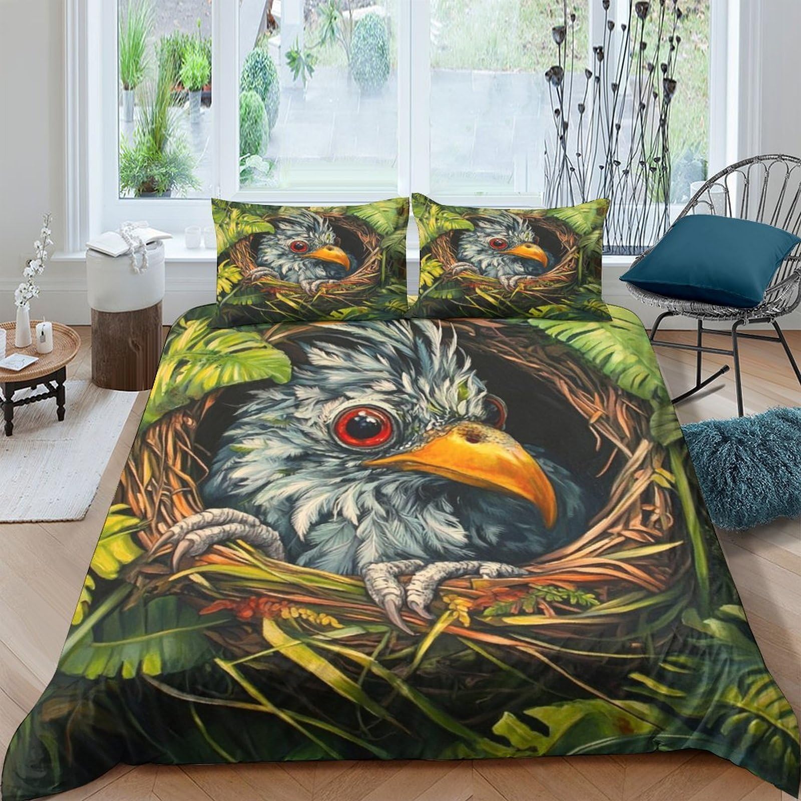 Ctjqhvkz Style-2 3D Printed Bird Nest Fitted Sheet Microfiber Soft Breathable Forest Owl Bed Cover For Bedroom Dorm Decor Mattress Protection Single（135X200cm）