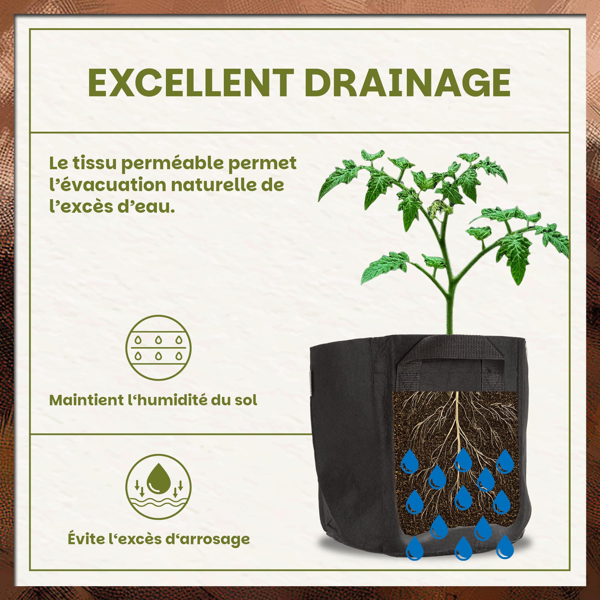 Sac de Plantation 18L – Lot de 10 Sacs de Culture en Tissu Respirant avec Poignées – Pots de Jardinage Réutilisables pour Légumes, Herbes et Fleurs – Idéal pour Balcon, Terrasse et Jardin