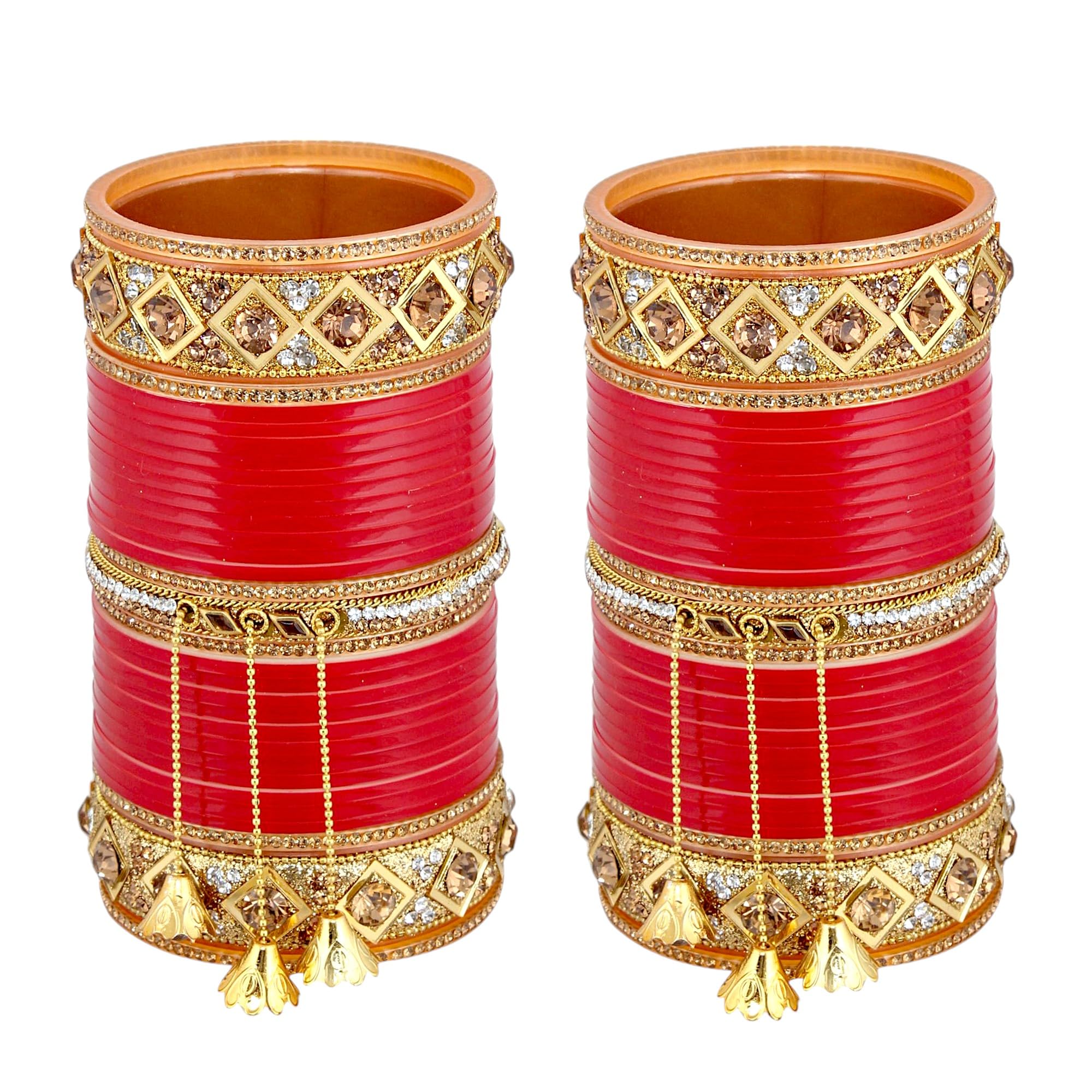 Lucky Jewellery Bridal Bangle Set Dhanteras/Diwali/Bhai Dooj Collection Wedding punjabi chuda Designer chura CZ Stone with Kundan Stone Red Color choora (743-M1C1-LJ05-R-24) (B09NB4ZH3B) Amazon Price History, Amazon Price Tracker