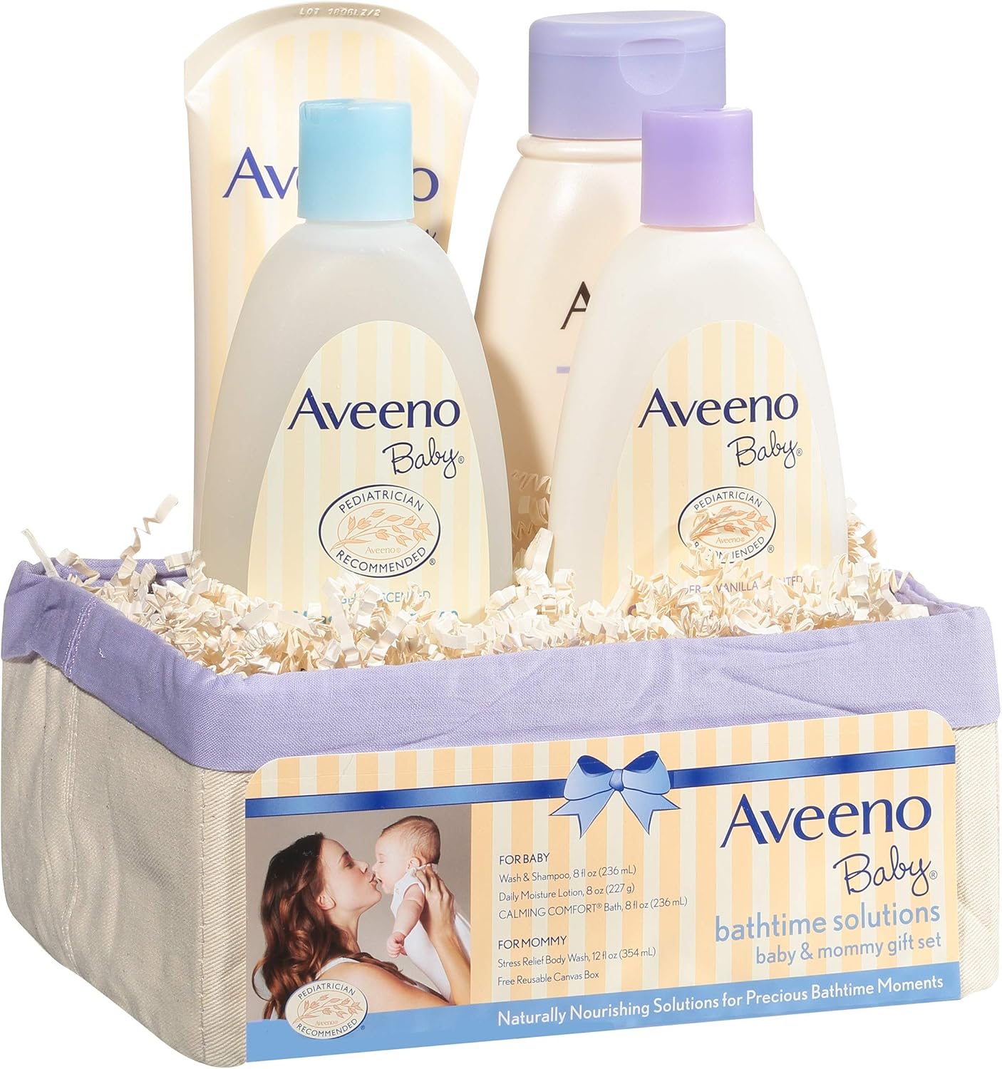 Aveeno Baby Daily Bathtime Solutions Gift Set to Nourish Skin for Baby and Mom, 4 items