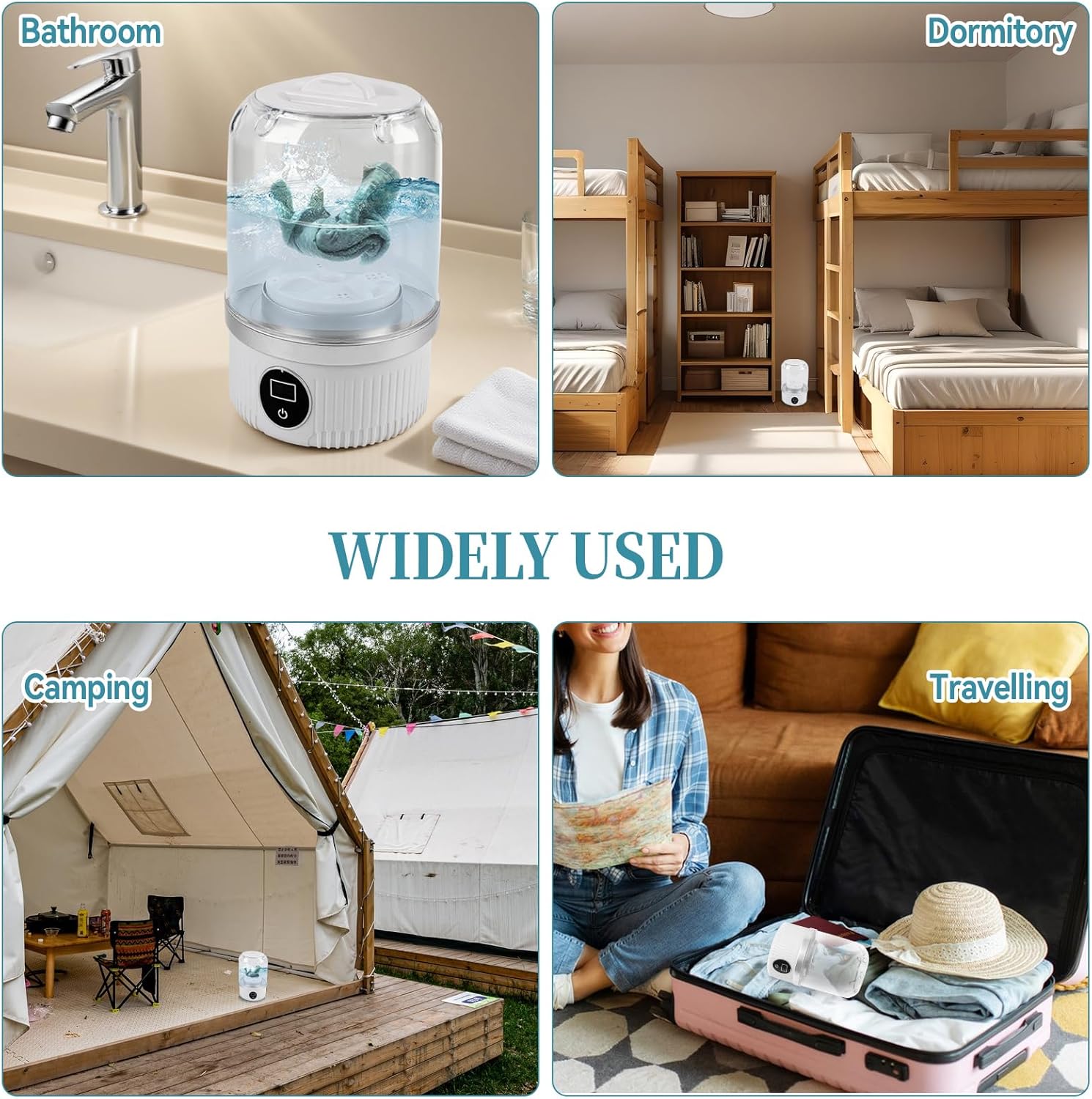 JOJOCY Portable Mini Washing Machine, Rechargeable 15W Cordless Underwear Washer for Bra, Socks, Baby Clothes, Travel & Dorm Use USB-Powered Laundry Cup 2 Wash Modes (White)
