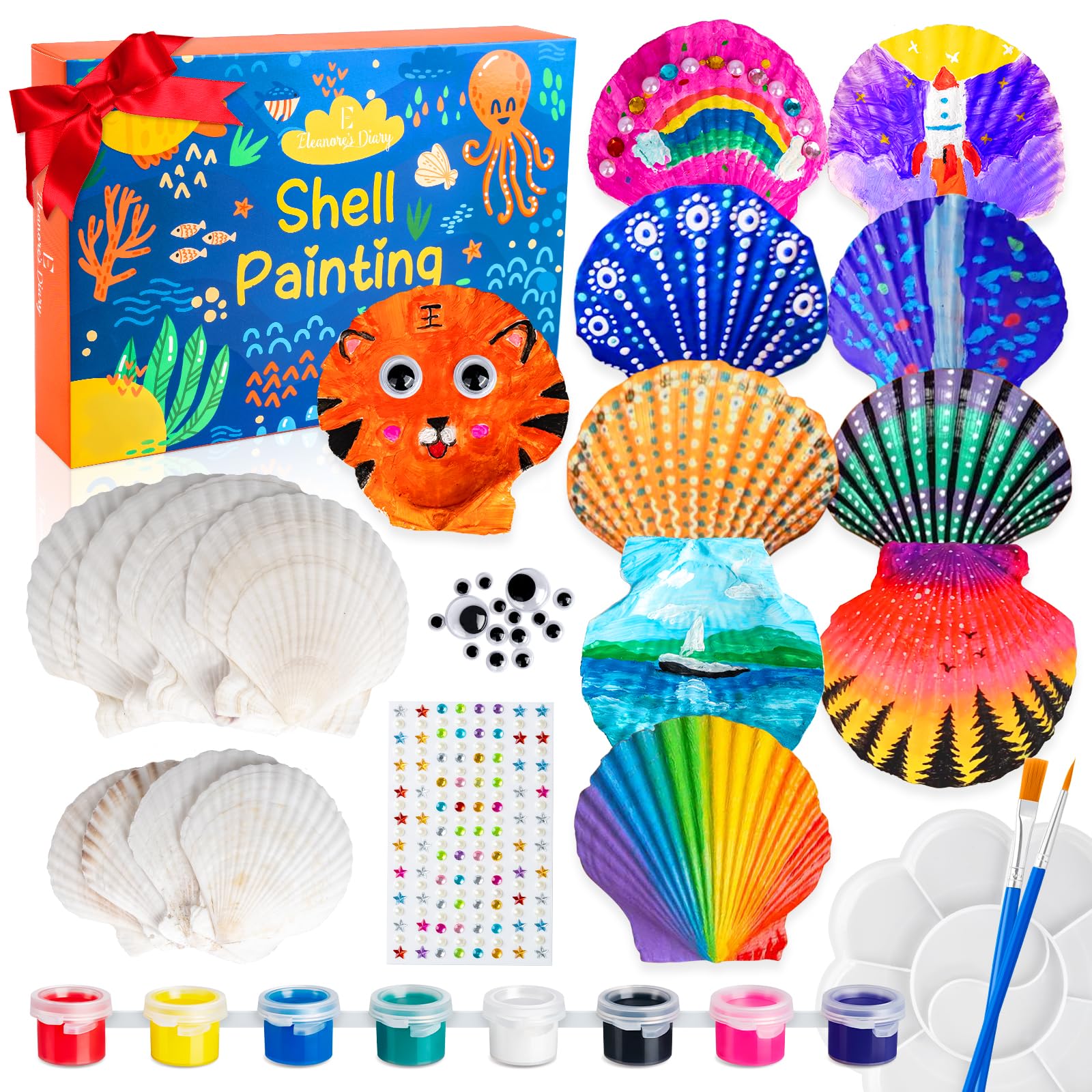 Juego de pintura de Conchas, Eleanore's Diary Manualidades Niños, Pintar Kit con Conchas, Juguetes Niñas, Pinturas Niños, Juegos de Manualidades Niña, Regalos de Pascua para Niños 4 5 6 7 8 9 10 Años