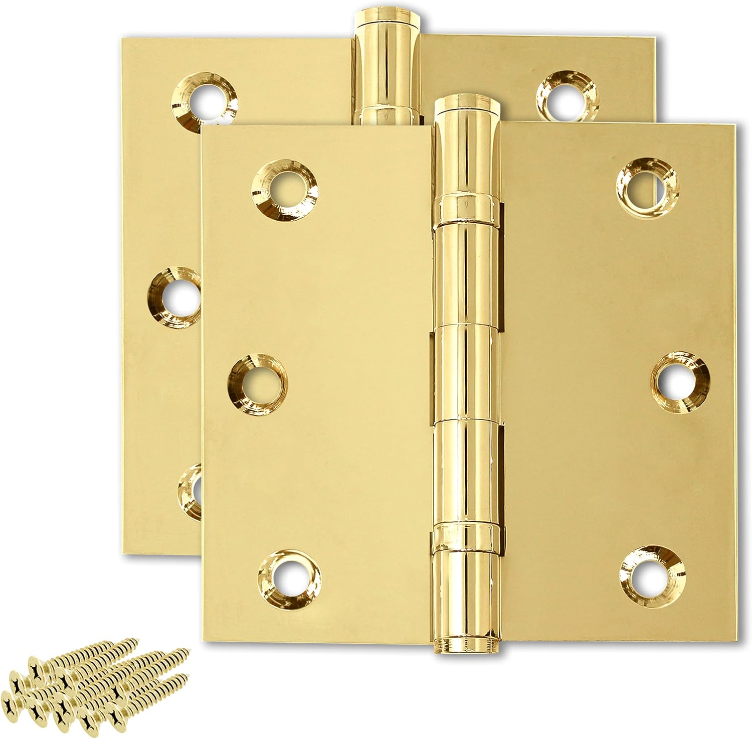 Solid Brass Door Hinge Heavy Duty Ball Bearing Polished Shiny Gold 3x3 Inch - Set of 2 Hinges (Polished Brass)