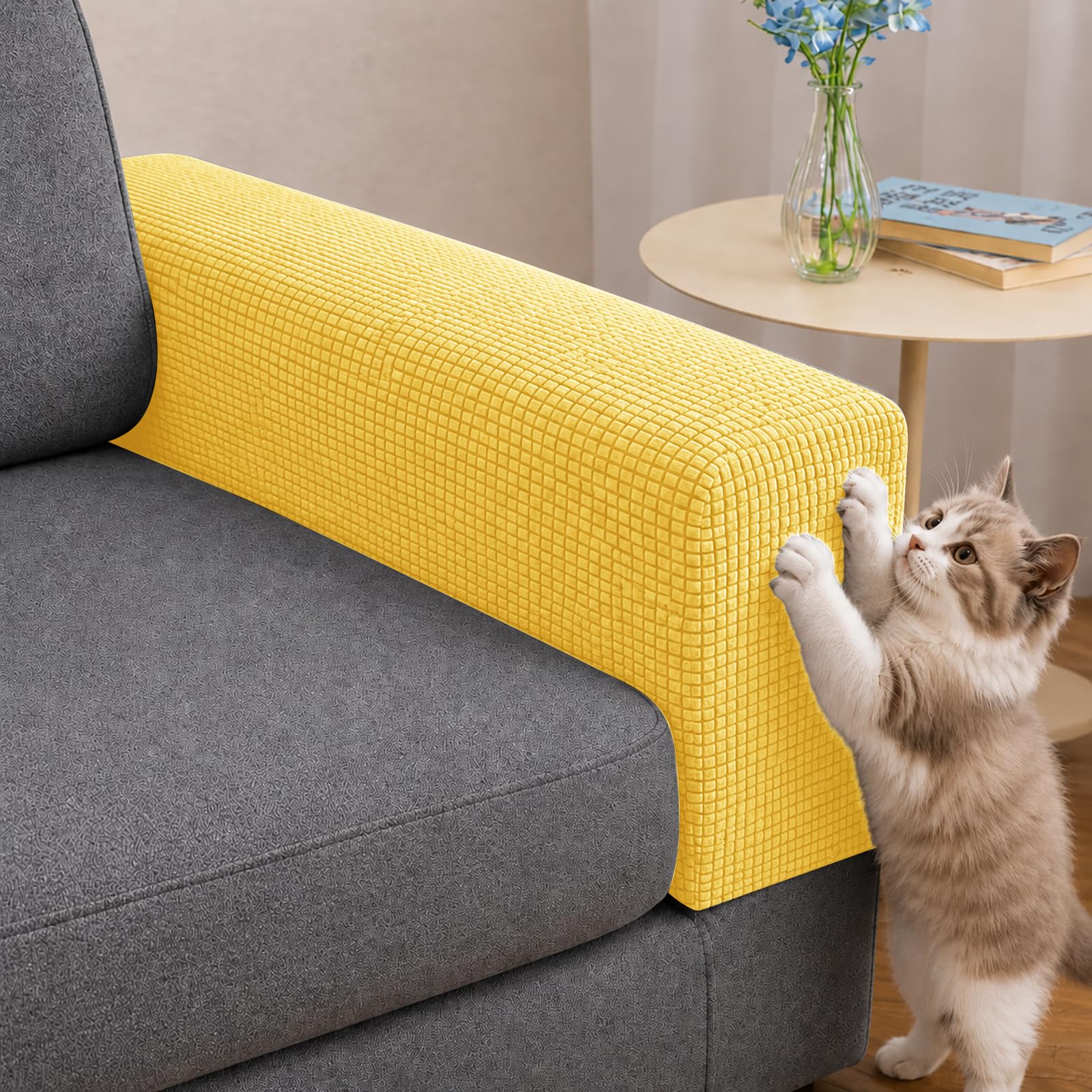 Hiiksolo Sofa Arm Covers Set of 2, Stretch Washable Armrest Covers, Gold
