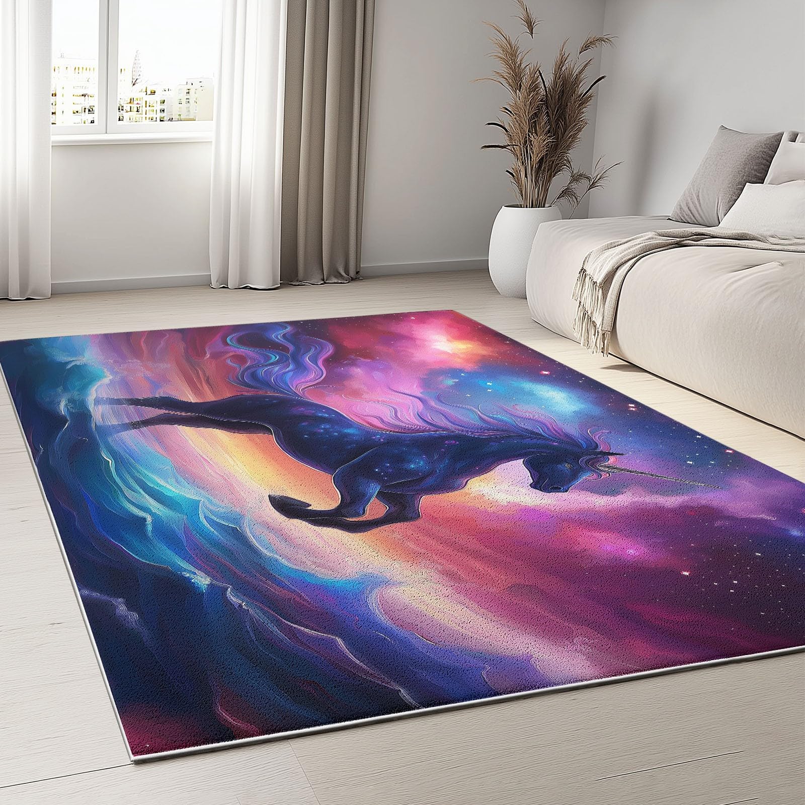 Tapis Salon Licorne Étoilée Grand Modèle pour Sol Sécurisé et Doux
