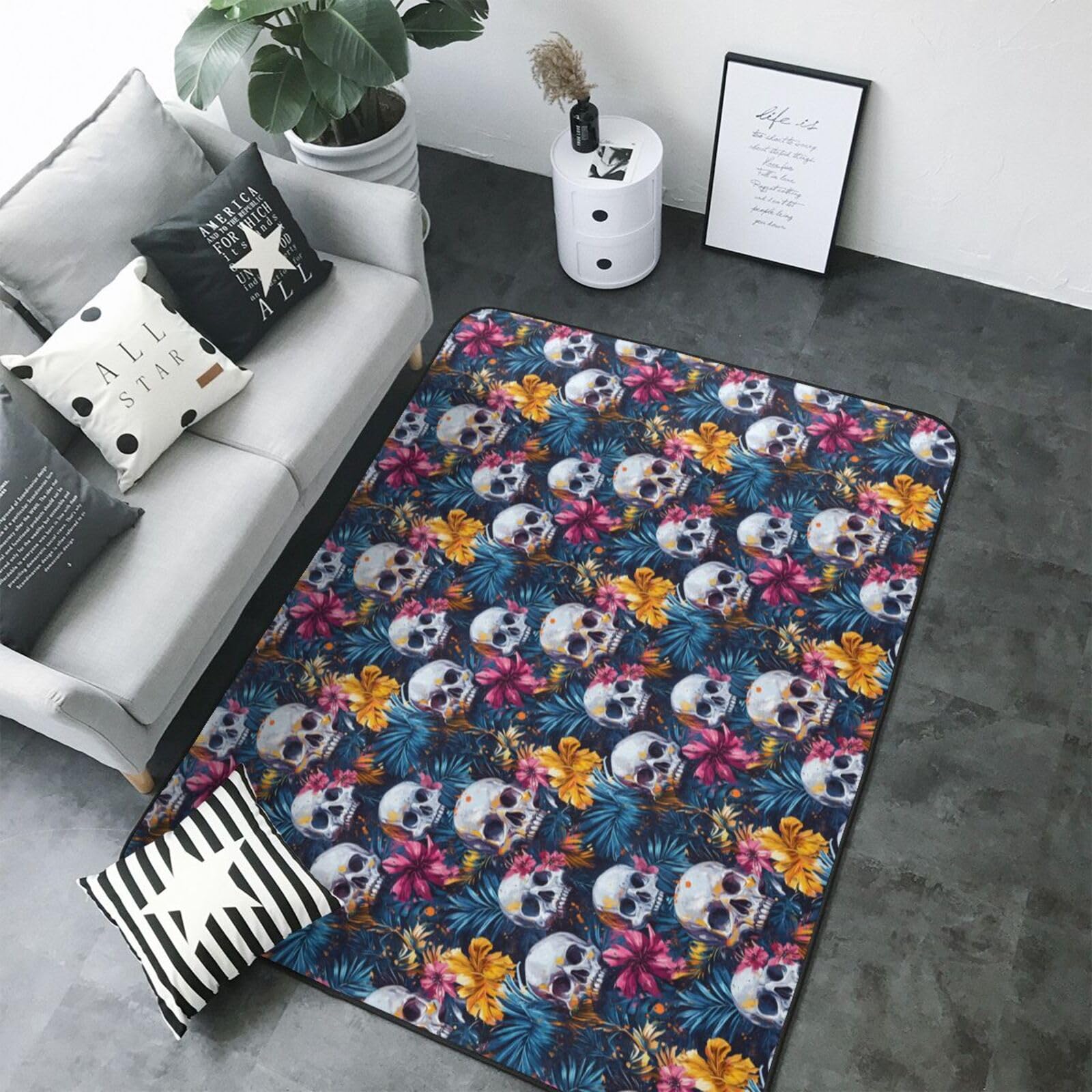 Grand tapis pour salon floral hawaïen 203x147cm lavable de chambre