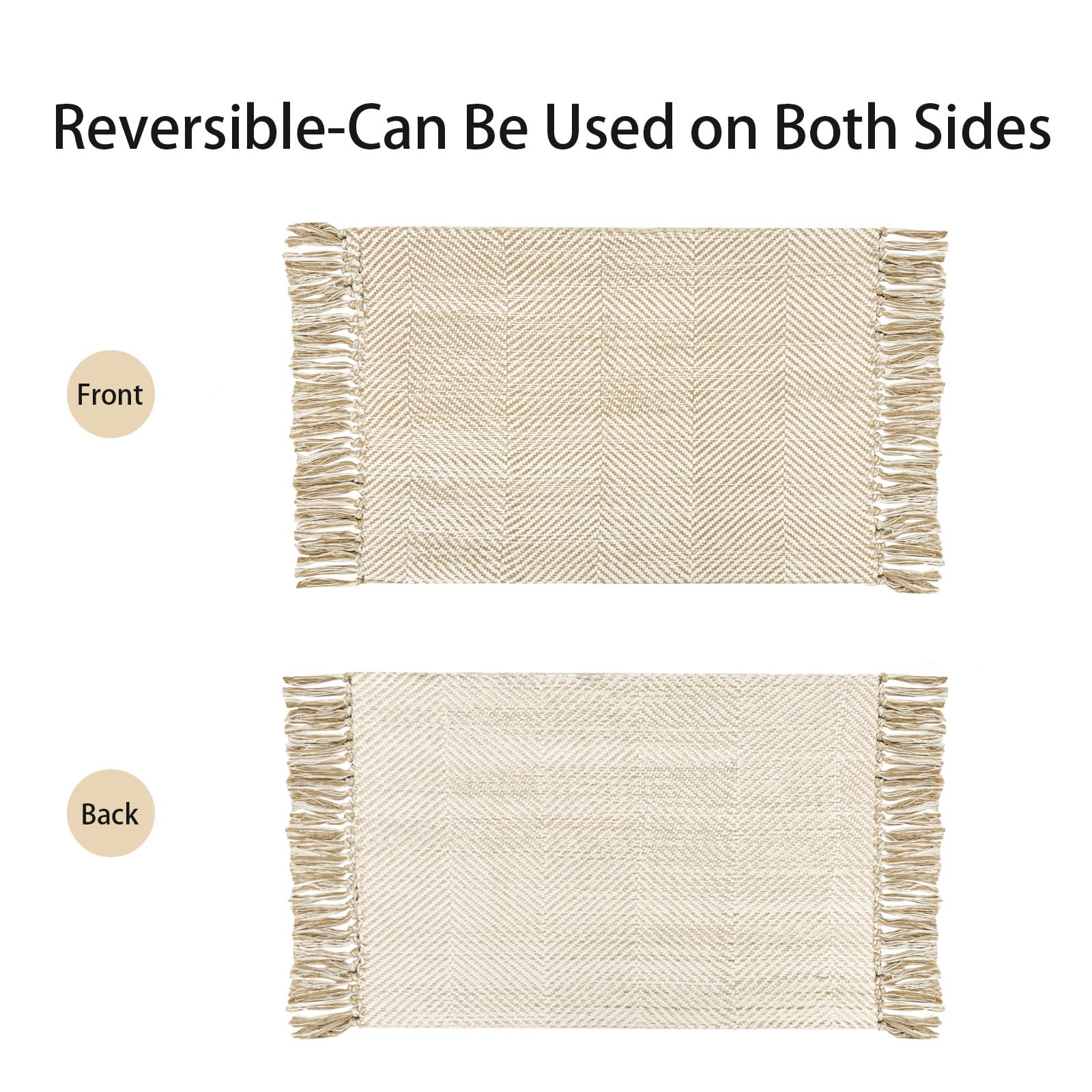 USTIDE Rustic Cotton Woven Twill Weave Braided Small Area Rug Washable Hallway Entryway Runner Modern Fringe Indoor Rug, 60x90cm - Image 4