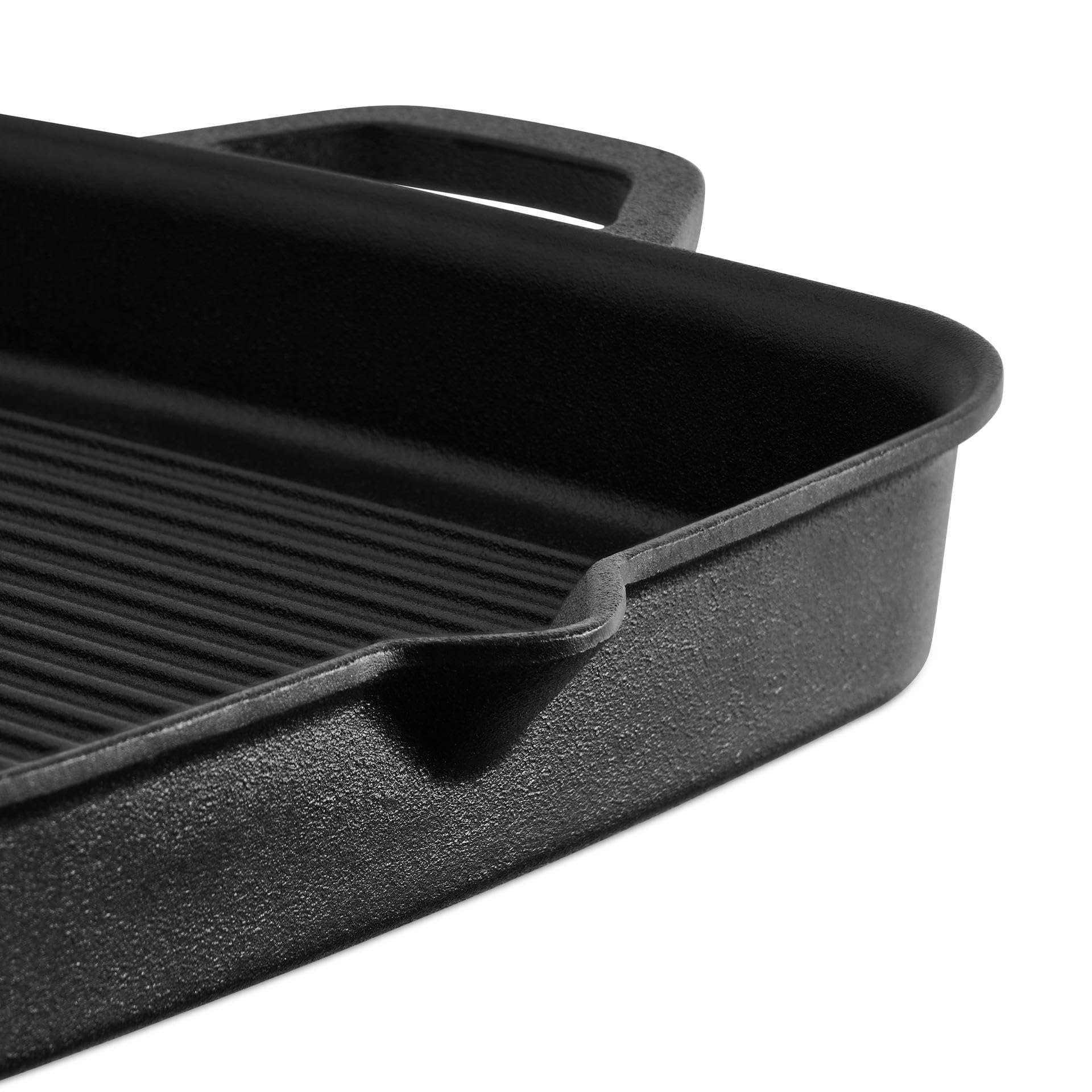 BURNHARD Padella in ghisa per griglia, 30 cm, Aroma-Booster, per tutti i piani cottura, scanalature affilate, manici robusti, beccucci versatori – BBQ Classic