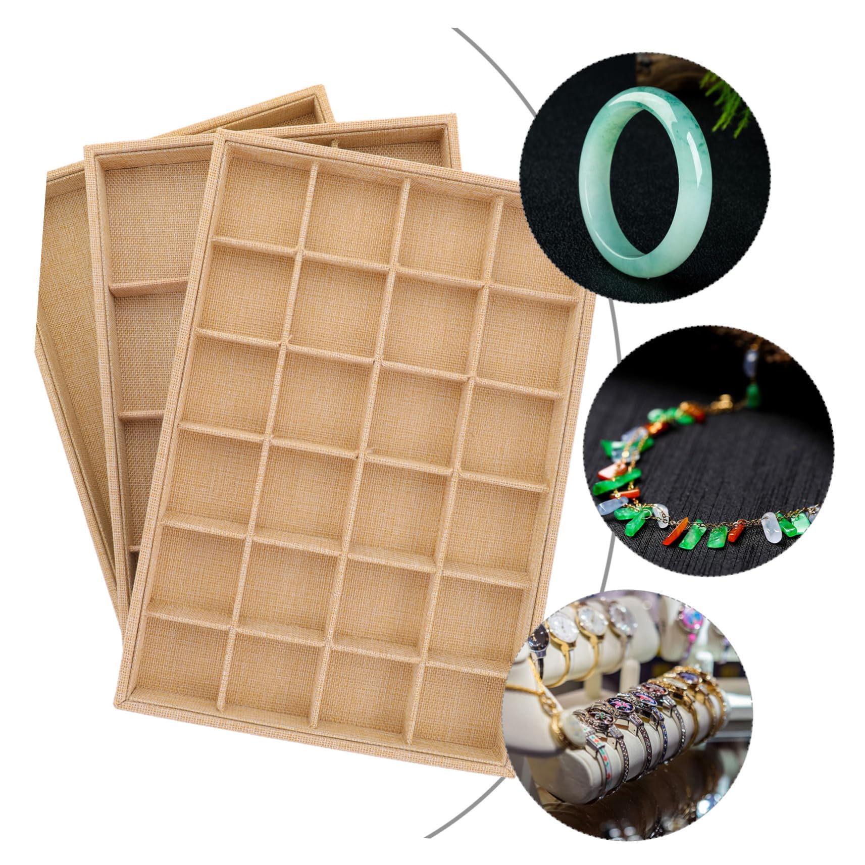 Alipis Organizador De Joyas Bandeja 3 Piezas Lino, Caja Organizadora Para Collares, Anillos y Pendientes, Portátil y Funcional Para Mujeres, Adecuado Para Almacenamiento y Exhibición Hogar