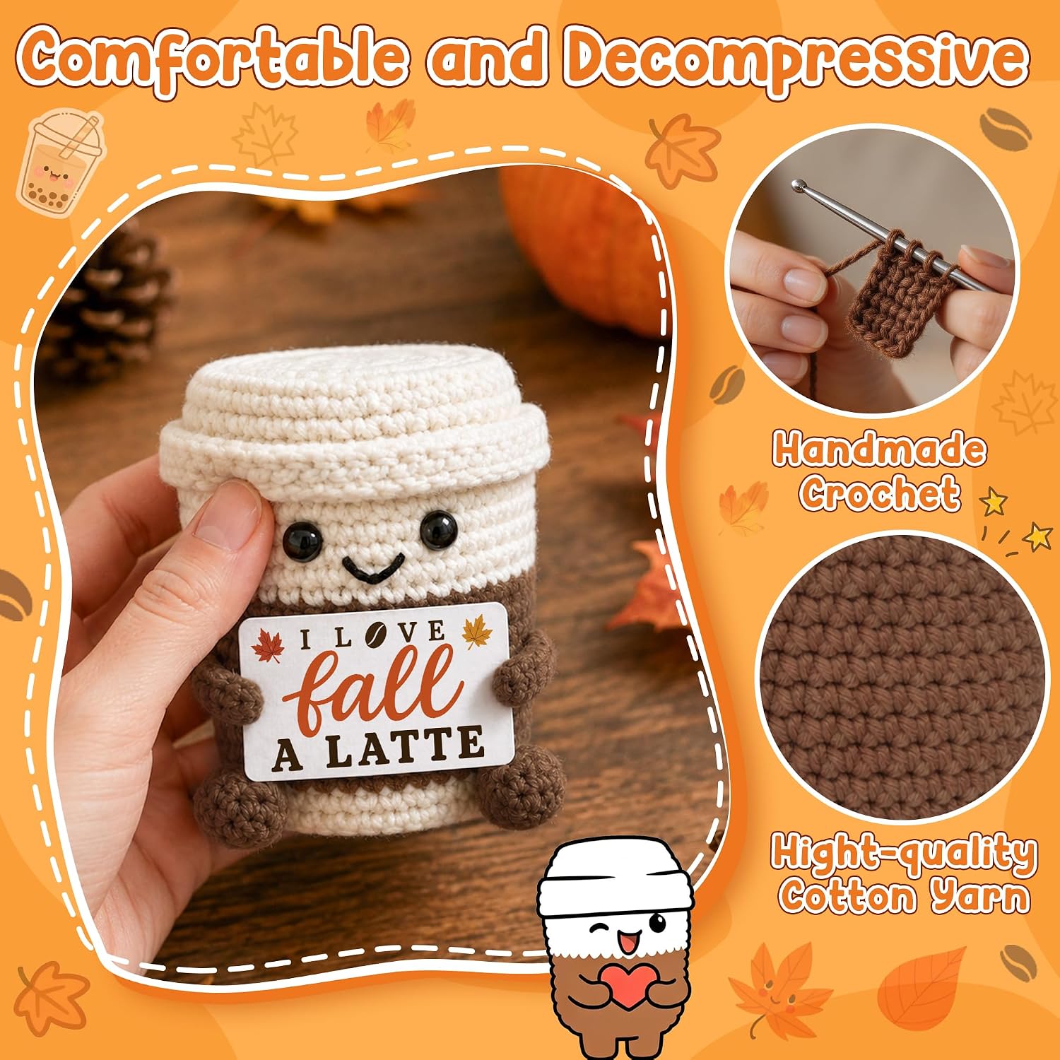 Fall Gifts for Women Men Boss Coworker, Fall Basket Crochet Coffee Mug Cup