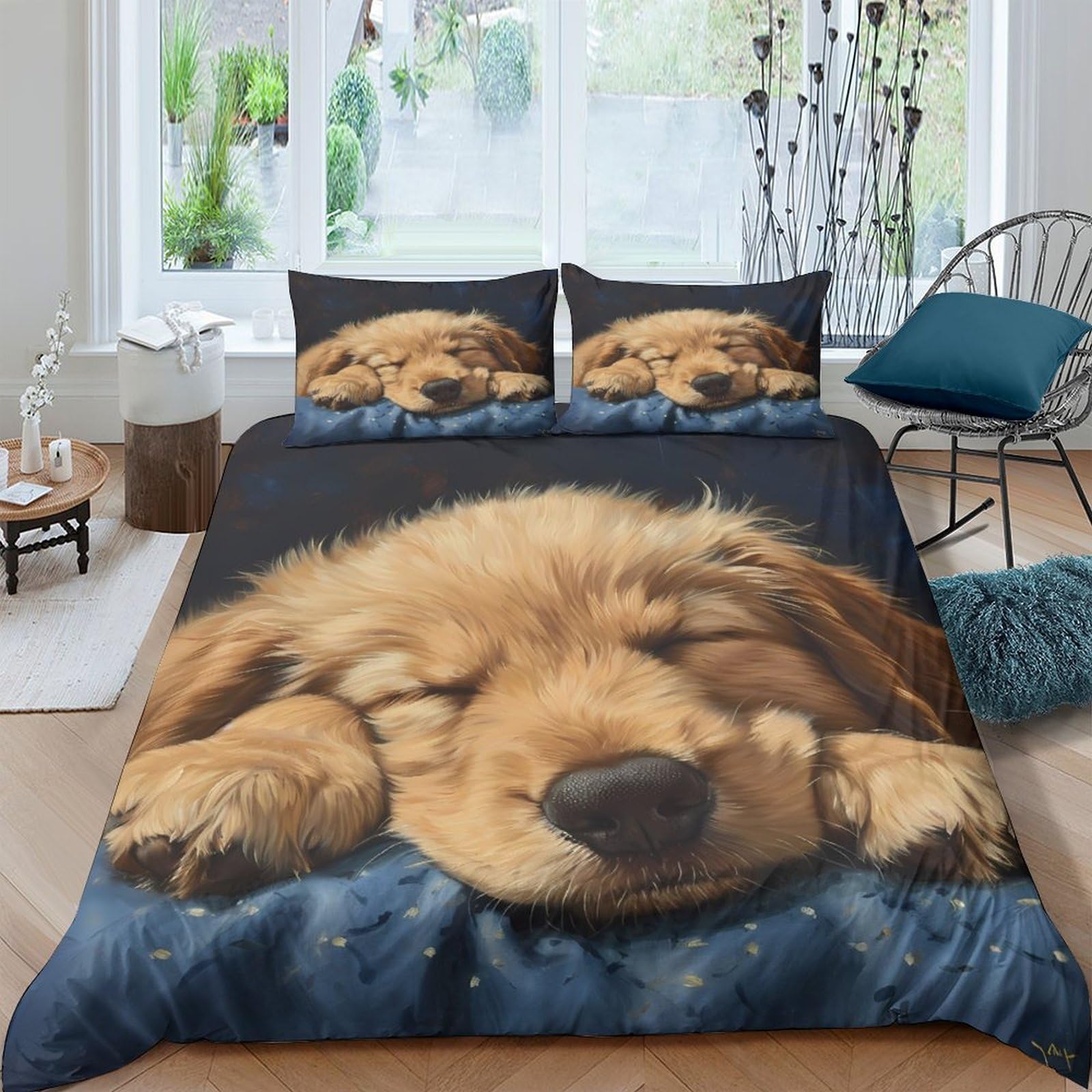 Ctjqhvkz Style-7 3D Printed Sleeping Puppy Fitted Sheet Microfiber Soft Breathable Dog Bed Cover For Bedroom Guest Room Mattress Decor Single（135X200cm）
