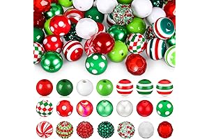 Poen 100 Pcs Christmas Red Green White Beads Set - 20mm Bubblegum...