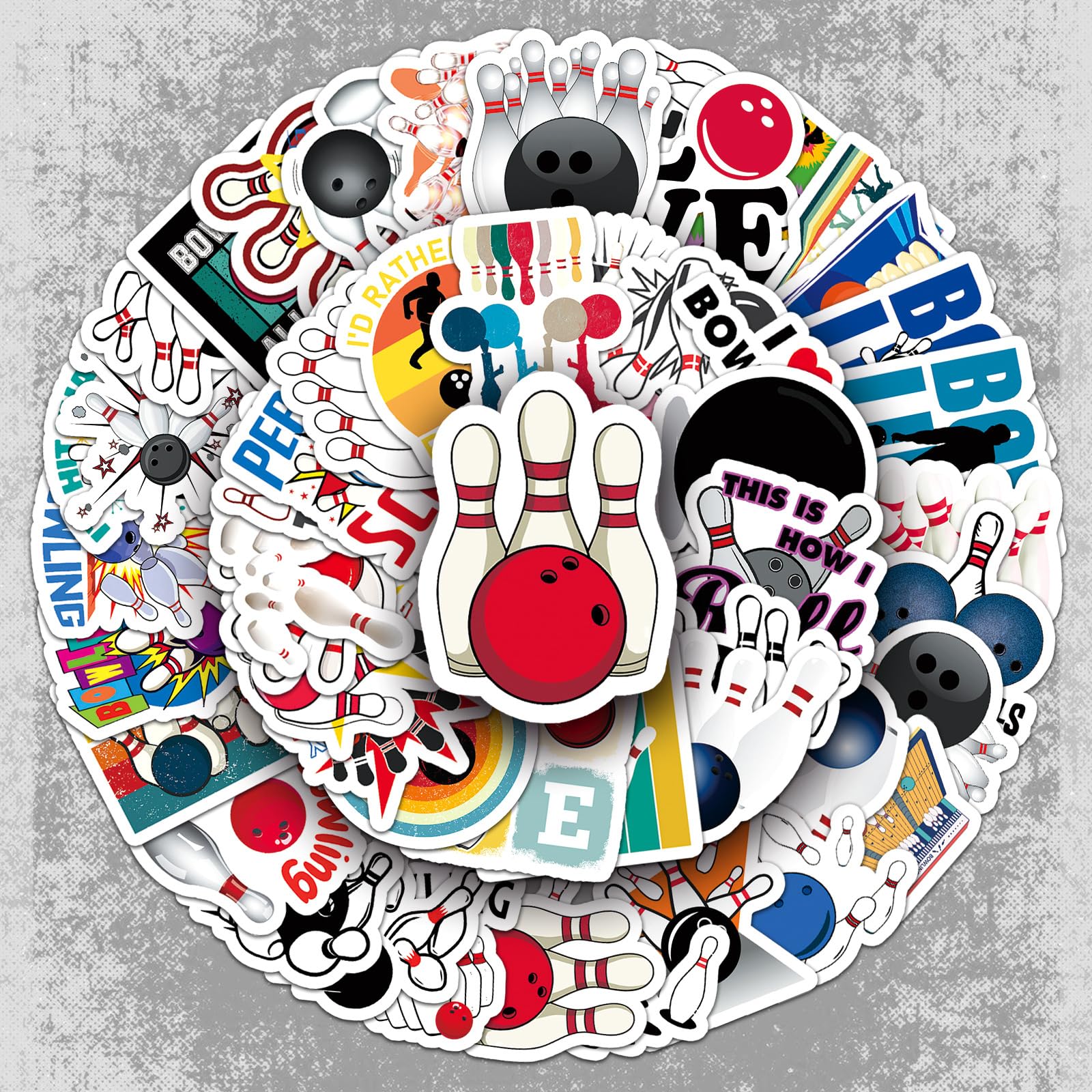 50 Pcs Bowling Vinyl Stickers,Bowling Graffiti Stickers,Vinyl Waterproof Sticker for Kids Teens Girls,for Phone Laptop Bottles Skateboard Computer Phone Luggage Guitar Gifts Sticker - Image 2