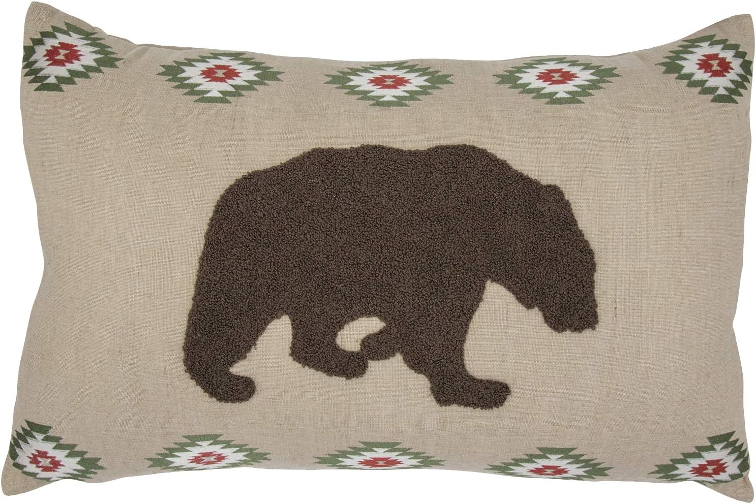 Paseo Road Aztec Bear Rustic Decorative Throw Pillow, 16x26 inch, Bear Embroidery Burlap Pillow, Tan Cabin Lodge Accent Pillow for Bed, Couch, Sofa