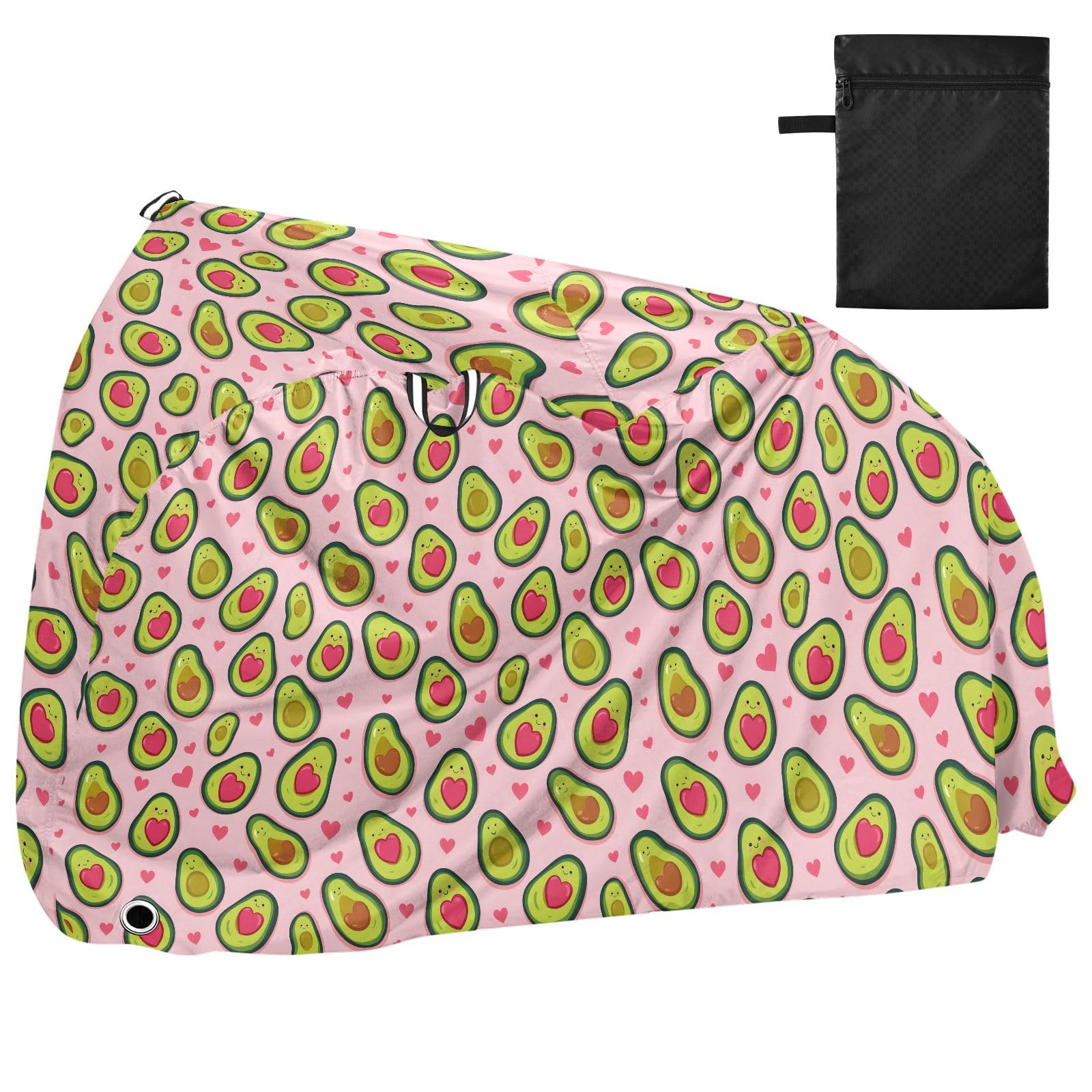 Pokrowiec na rower, wodoodporny, outdoorowy, rowerowy, motorower, wytrzymały, wiatroszczelny, ochrona przed słońcem, do roweru górskiego, szosowego, awokado, wzór miłości