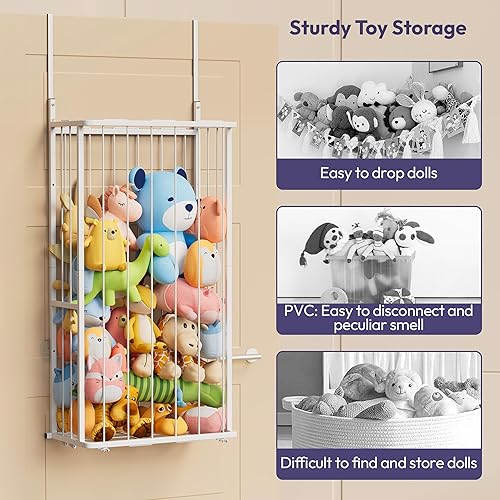 Miniatura 7 de SWTYMIKI Almacenamiento colgante de animales de peluche, organizador sobre la puerta para rellenos, estante organizador de juguetes para guardería,