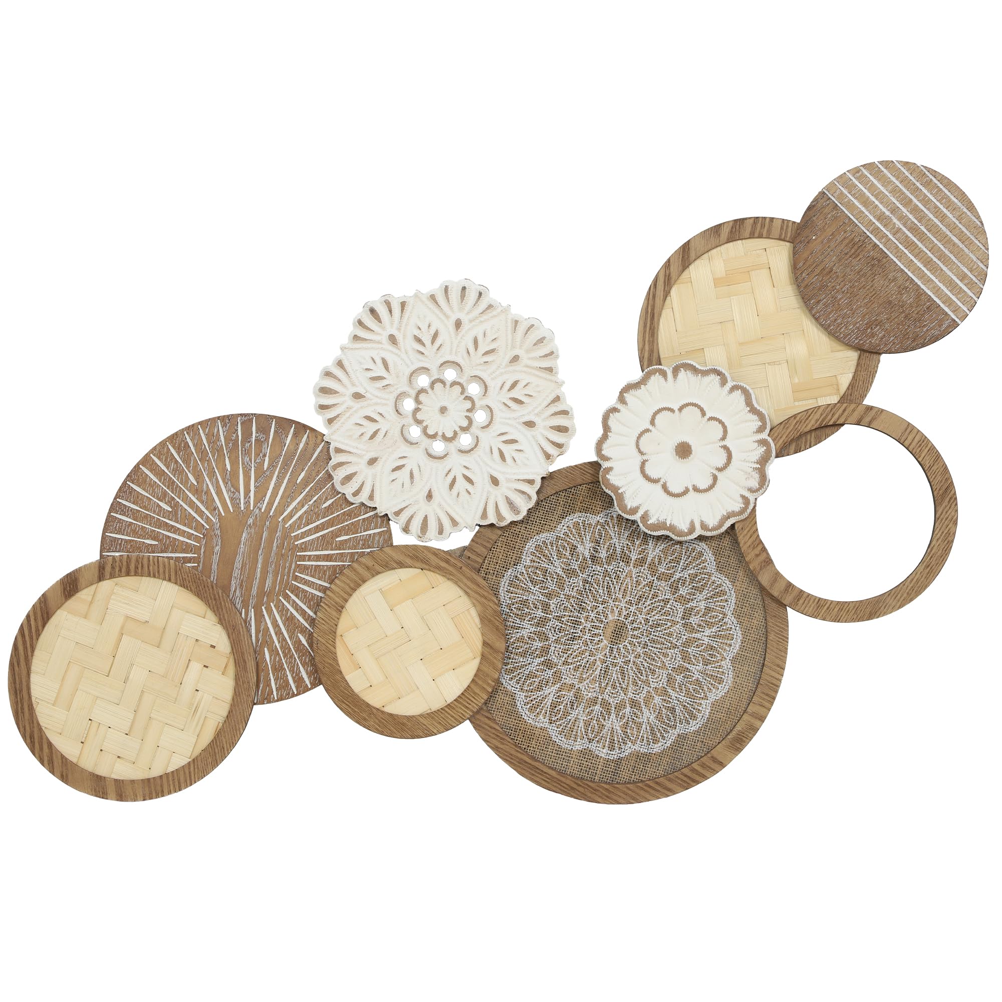 HOMCOM Decorazione murale in legno moderna, scultura murale in legno geometrica, design unico a più dischi, decorazione sospesa per soggiorno, camera da letto, ufficio, 83,8 x 44,5 cm, legno naturale
