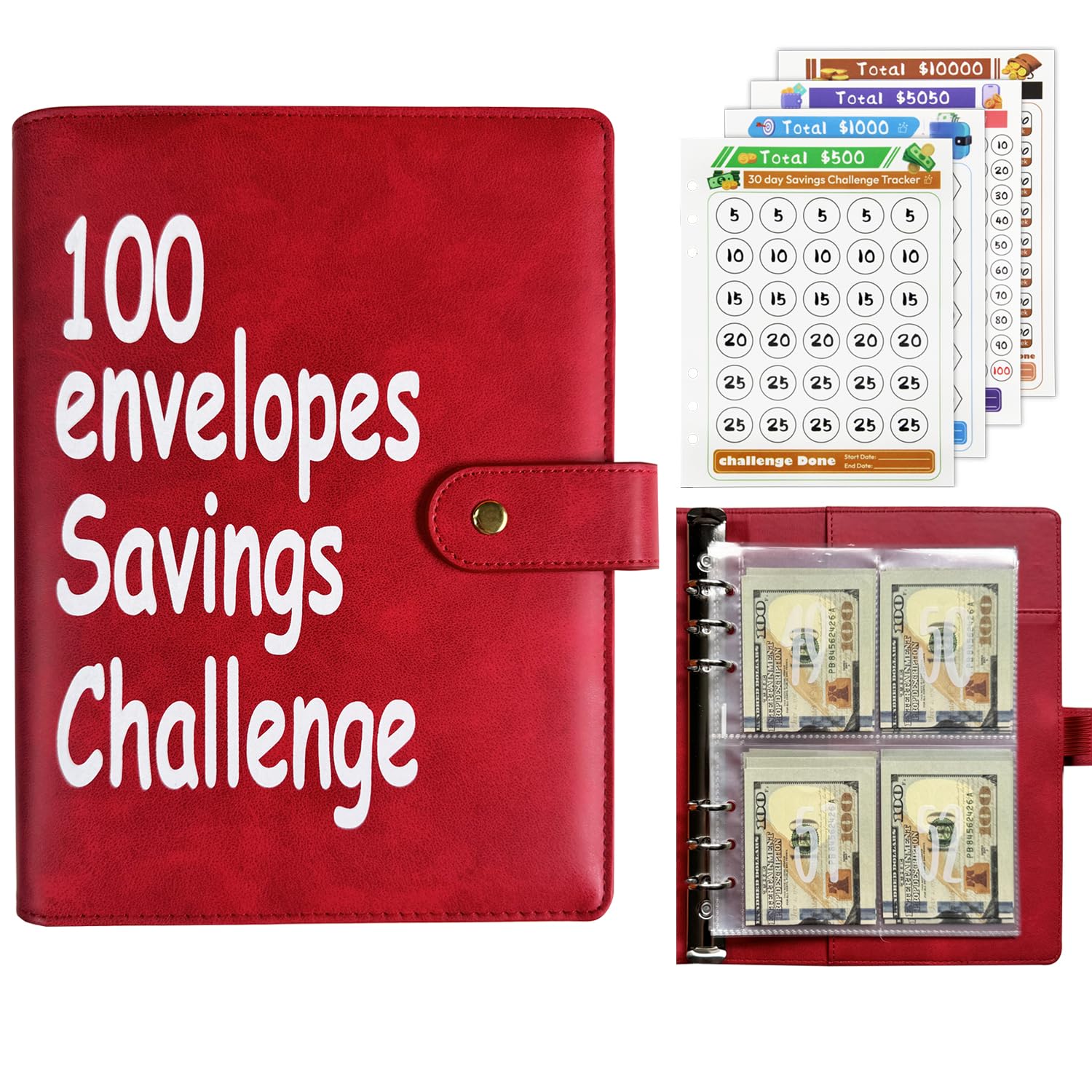 100 Envelopes Money Saving Challenge Binder, Fun and Easy Savings System to Save $5,050, $10,000, $500, $1,000, A5 Budget Binder Planner Book Tracker