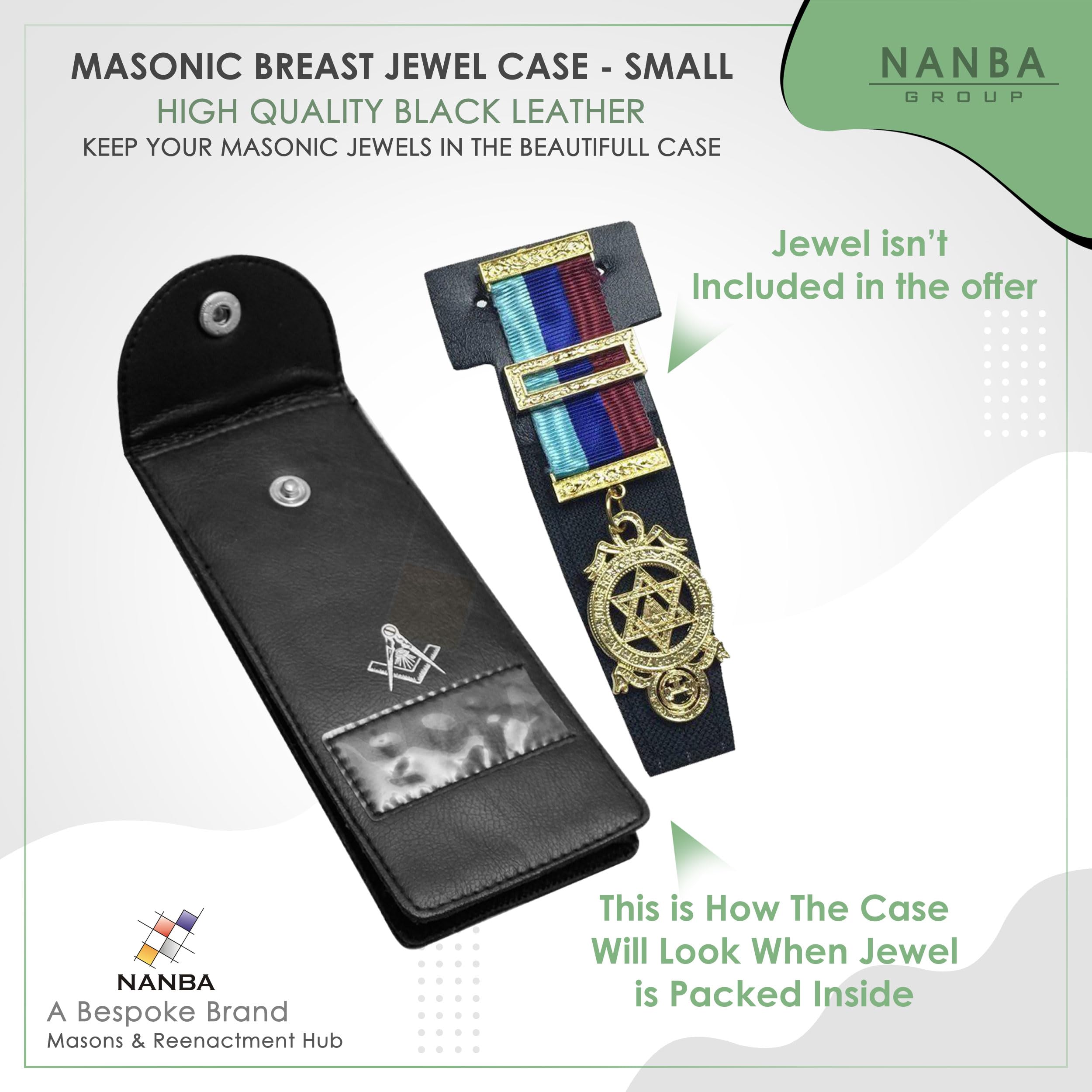 Masonic Regalia Pocket Jewel Holder Case Leather Carry Wallet with Soft Lining for Freemason Lodge Jewels, Pins & Badges - SCG