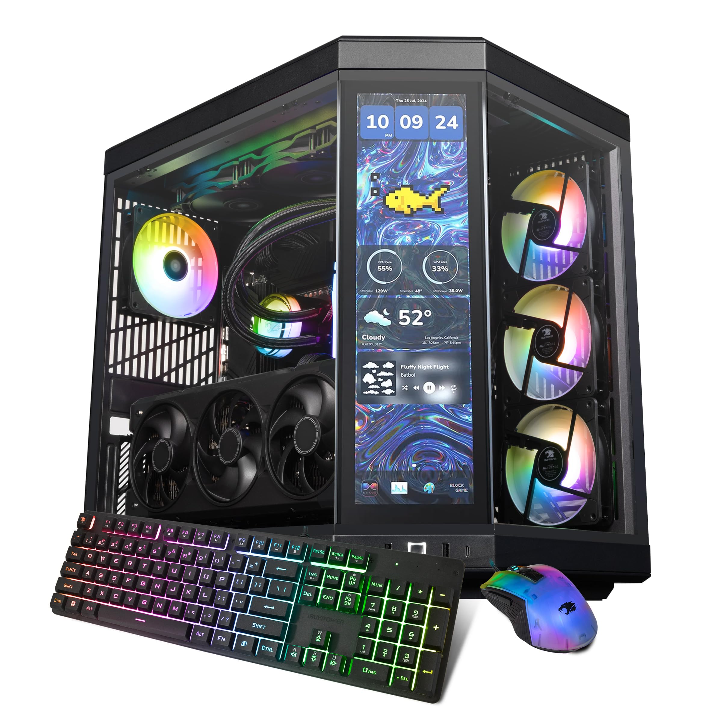 iBUYPOWER Y70TI Gaming PC Desktop Computer with Hyte Touch Screen Case, AMD Ryzen 7 9800X3D CPU, NVIDIA GeForce RTX 5080 16GB GPU, 32GB DDR5 RGB RAM, 2TB SSD, Windows 11 Home,Keyboard, Mouse - Black