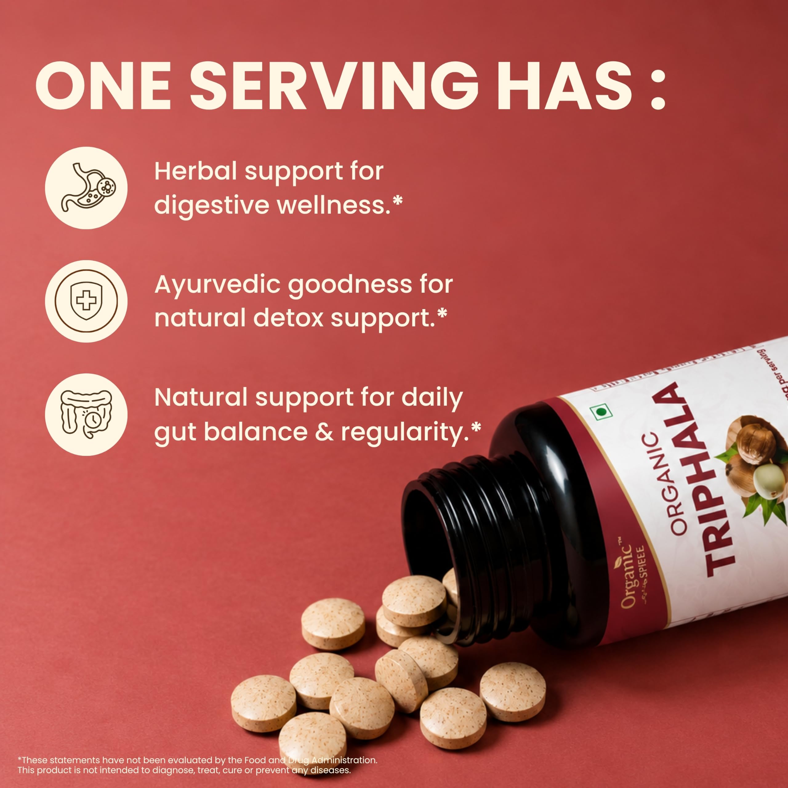 ORGANIC SPREE Triphala 120 Tablets - Supports Digestion, Occasional Bloating & Colon Cleanse* - Amla, Haritaki & Bibhitaki - 60 Days Supply - USDA Organic, GMP, HACCP Certified — Amazon image 7