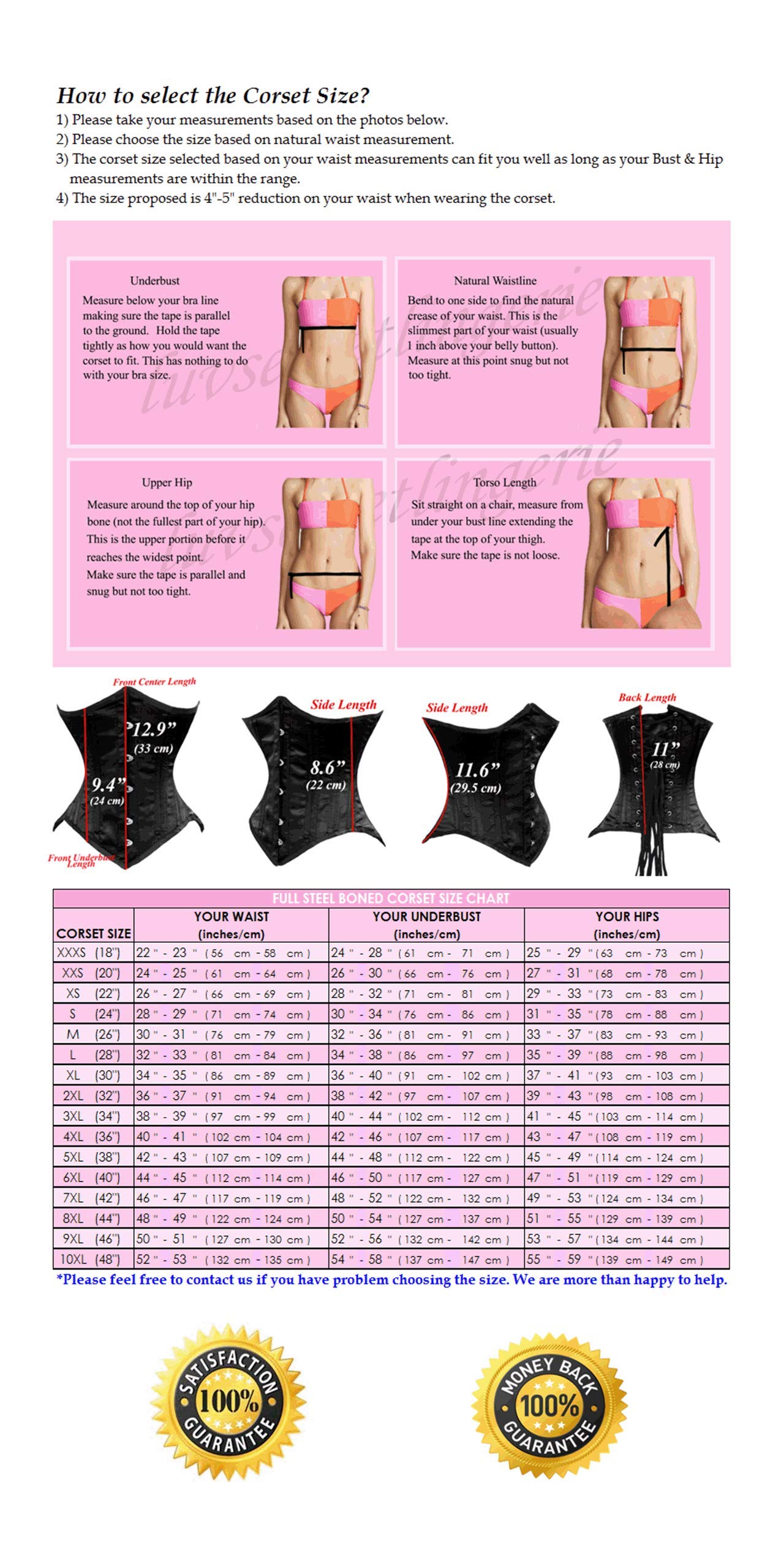 Femme Gothique 26 Double os en acier sous-buste Minceur Bande de brocart Corsets et Bustiers #8033-STR