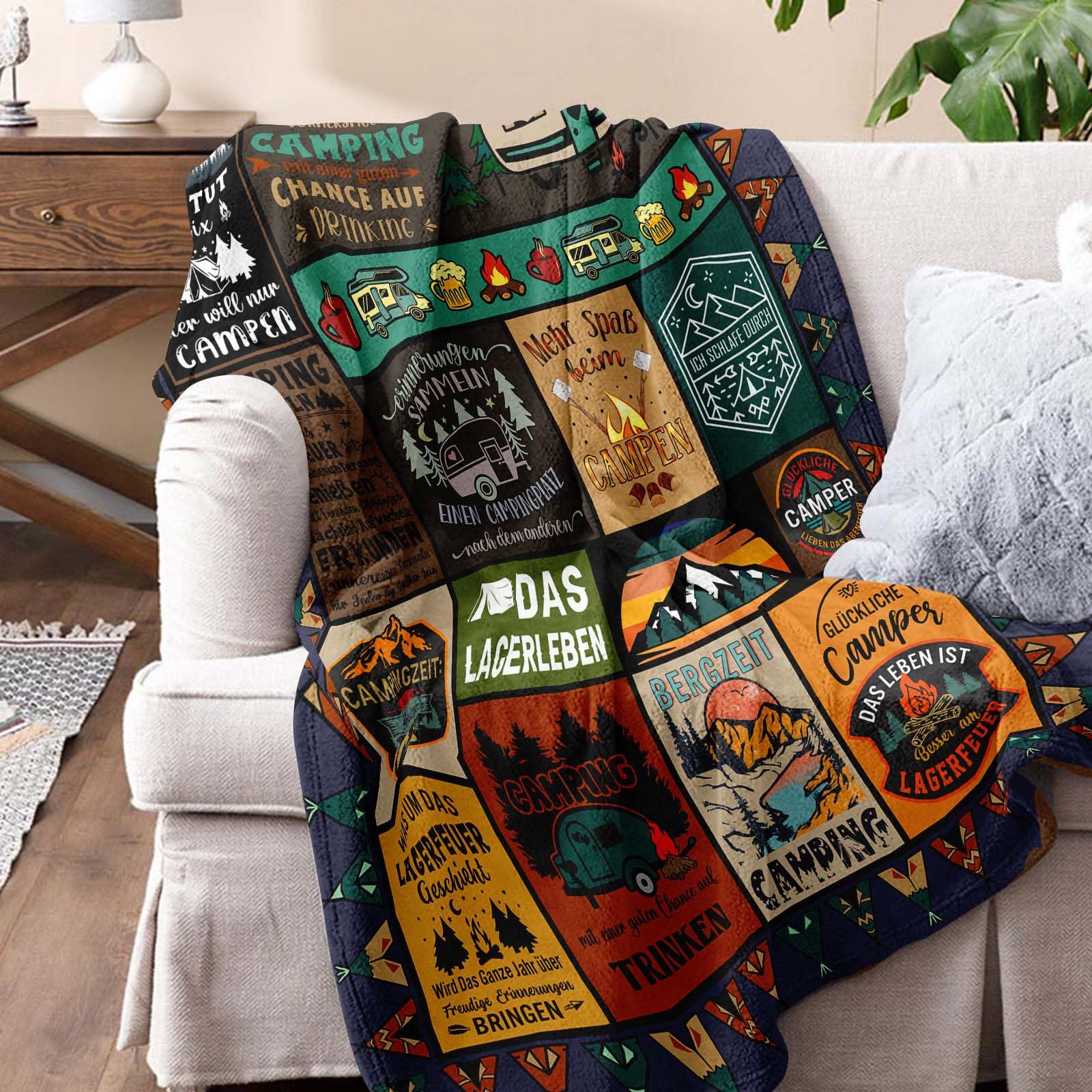 Camping Geschenke, Camping Geschenke für Männer, Geschenke für Camper, Camper Geschenke, Camping Deko, Wohnmobil Geschenk, Camping Gadgets Wohnmobil, Wohnwagen Zubehör Innen, Camping Decke 200 x 150CM