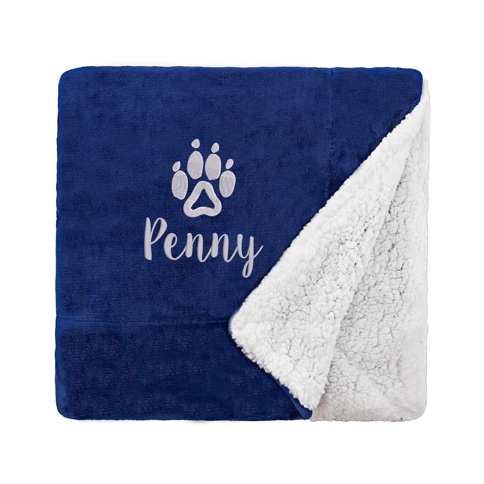 aztex Personalised Dog Bed Sherpa Blanket/Throw, 140cm x 180cm, Sherpa Navy